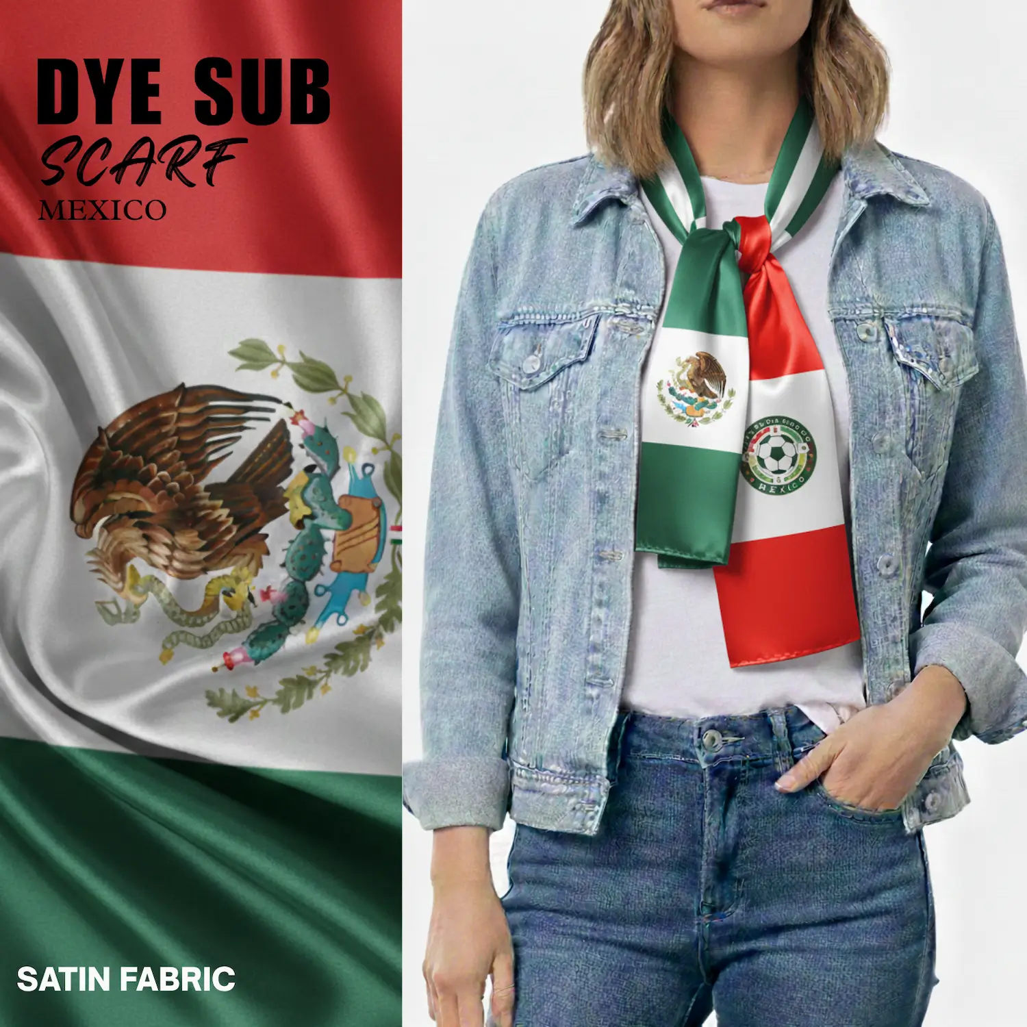 Mexico Flag Sublimation Satin Scarf-SKU: NPS-WCP-FAN-007