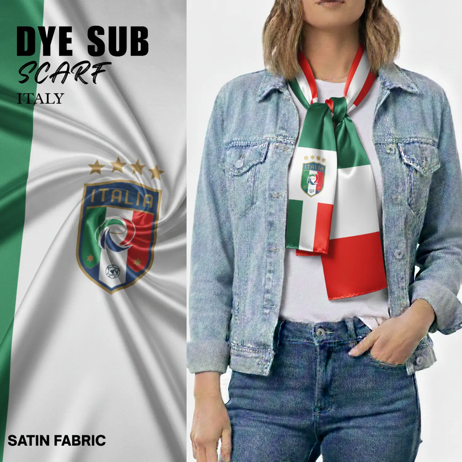 Italy Flag Sublimation Satin Scarf-SKU: NPS-WCP-FAN-007