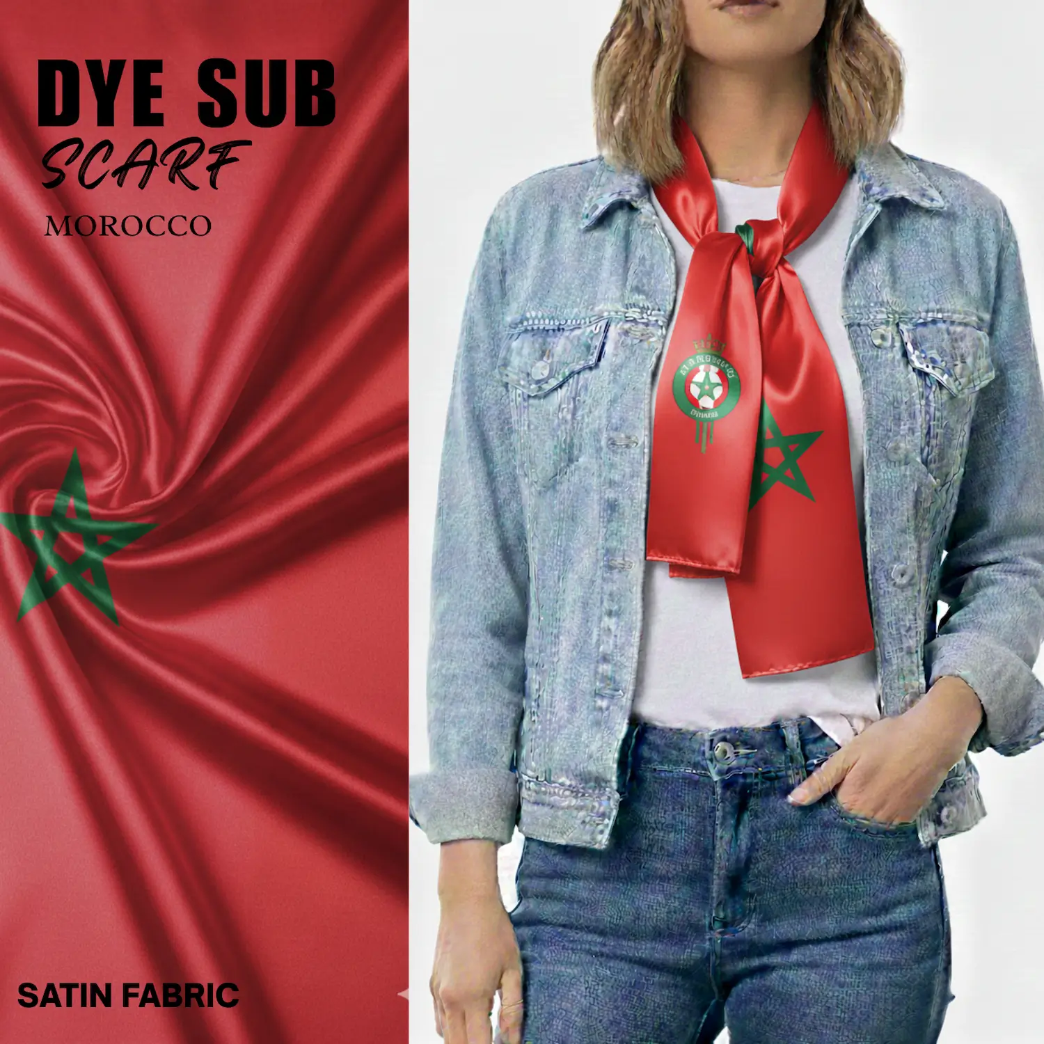 Morocco Flag Sublimation Satin Scarf-SKU: NPS-WCP-FAN-007