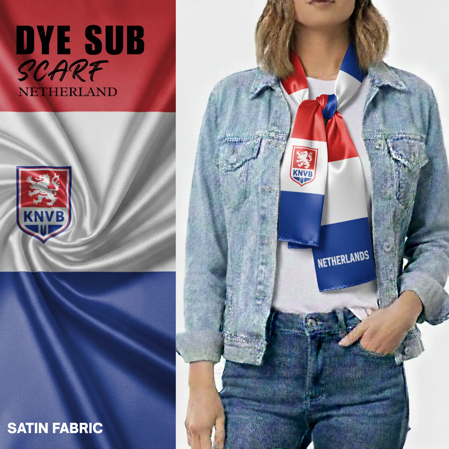Netherlands Flag Sublimation Satin Scarf-SKU: NPS-WCP-FAN-007