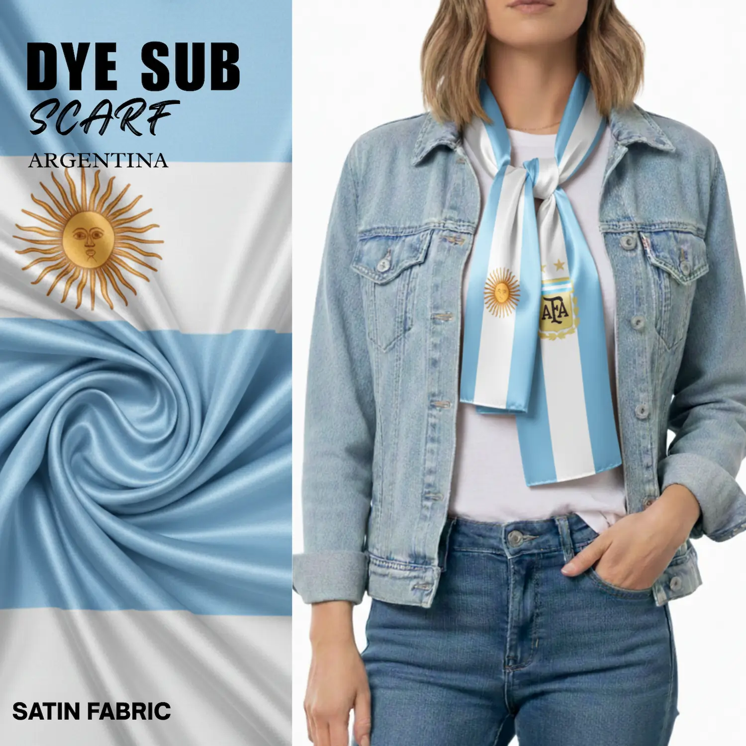 Argentina Flag Sublimation Satin Scarf-SKU: NPS-WCP-FAN-007