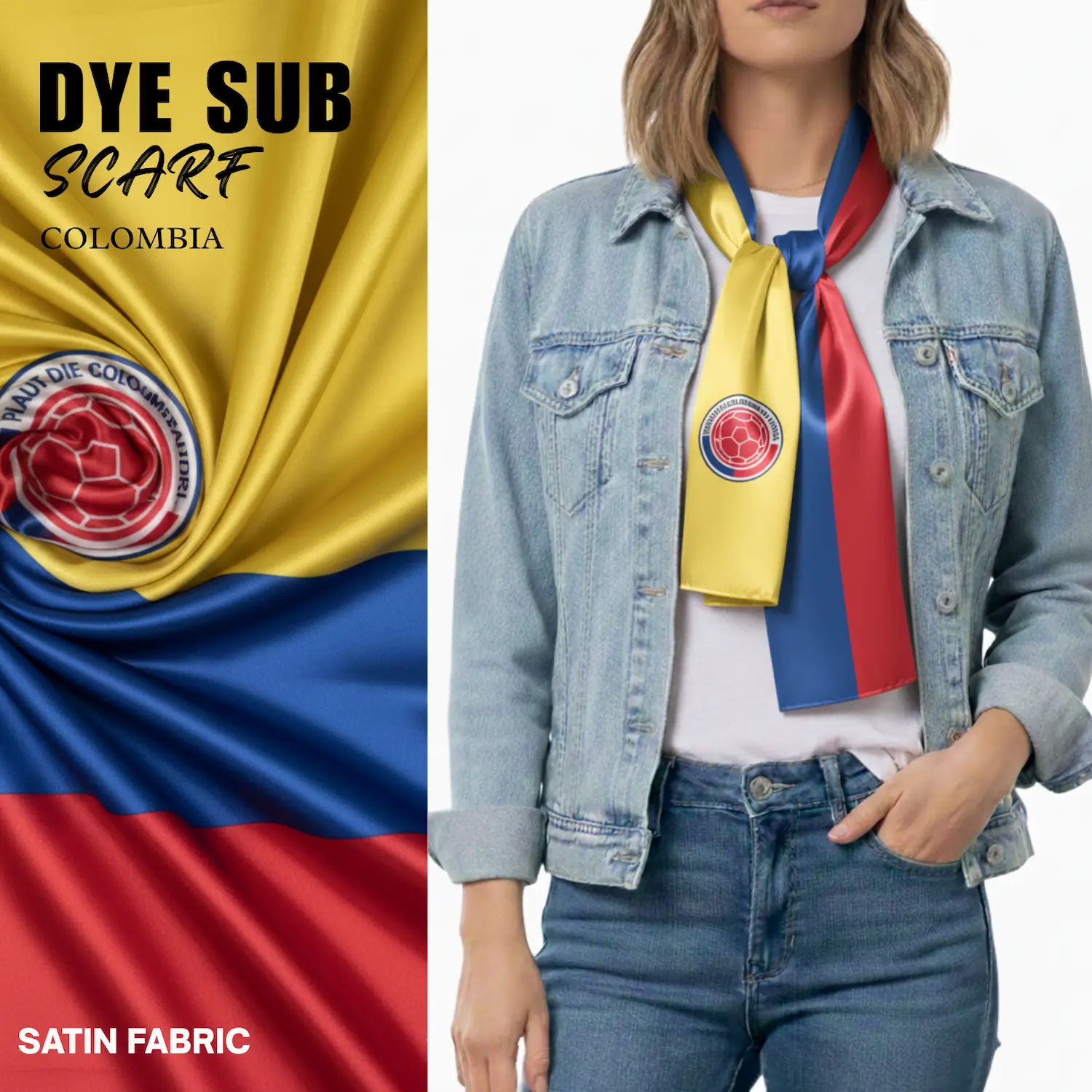 Colombia Flag Sublimation Satin Scarf-SKU: NPS-WCP-FAN-007