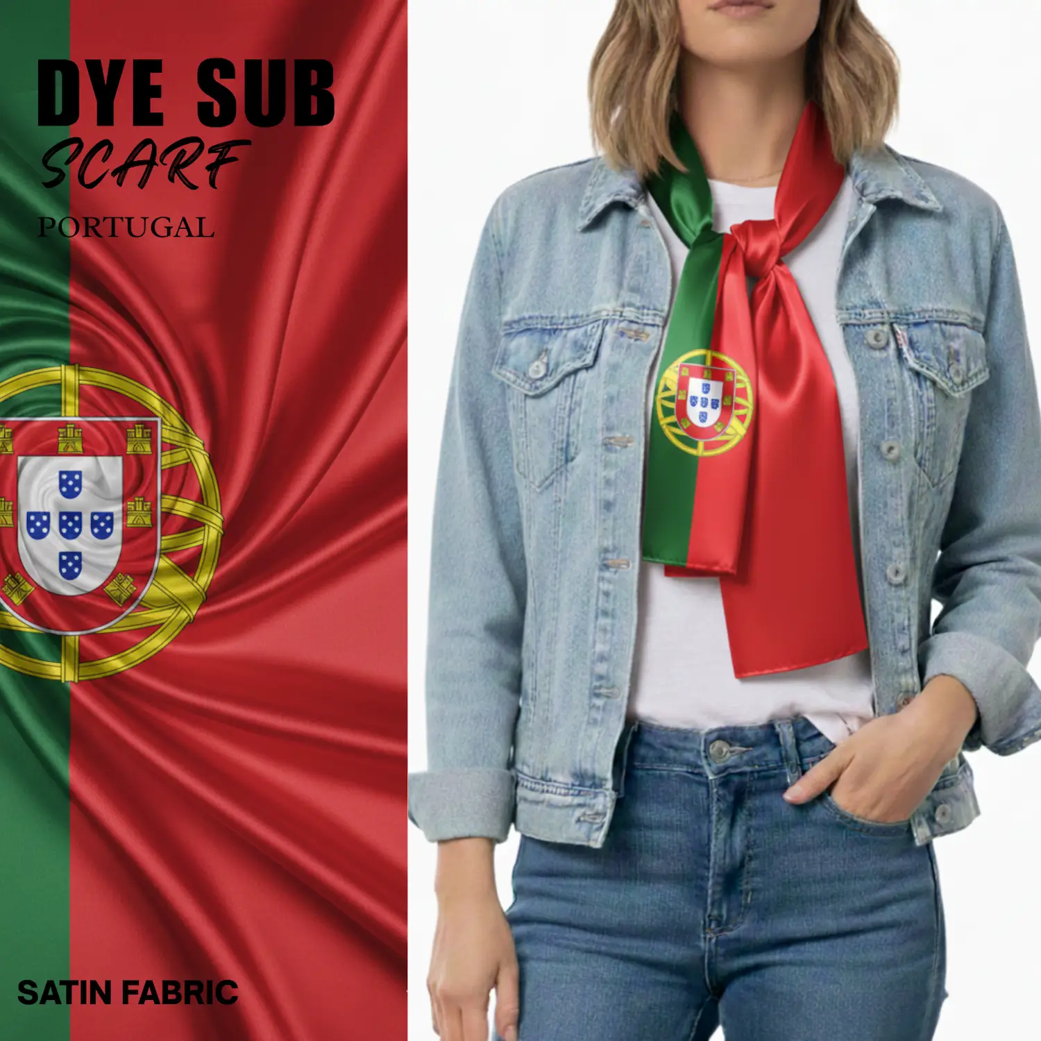 Portugal Flag Sublimation Satin Scarf-SKU: NPS-WCP-FAN-007