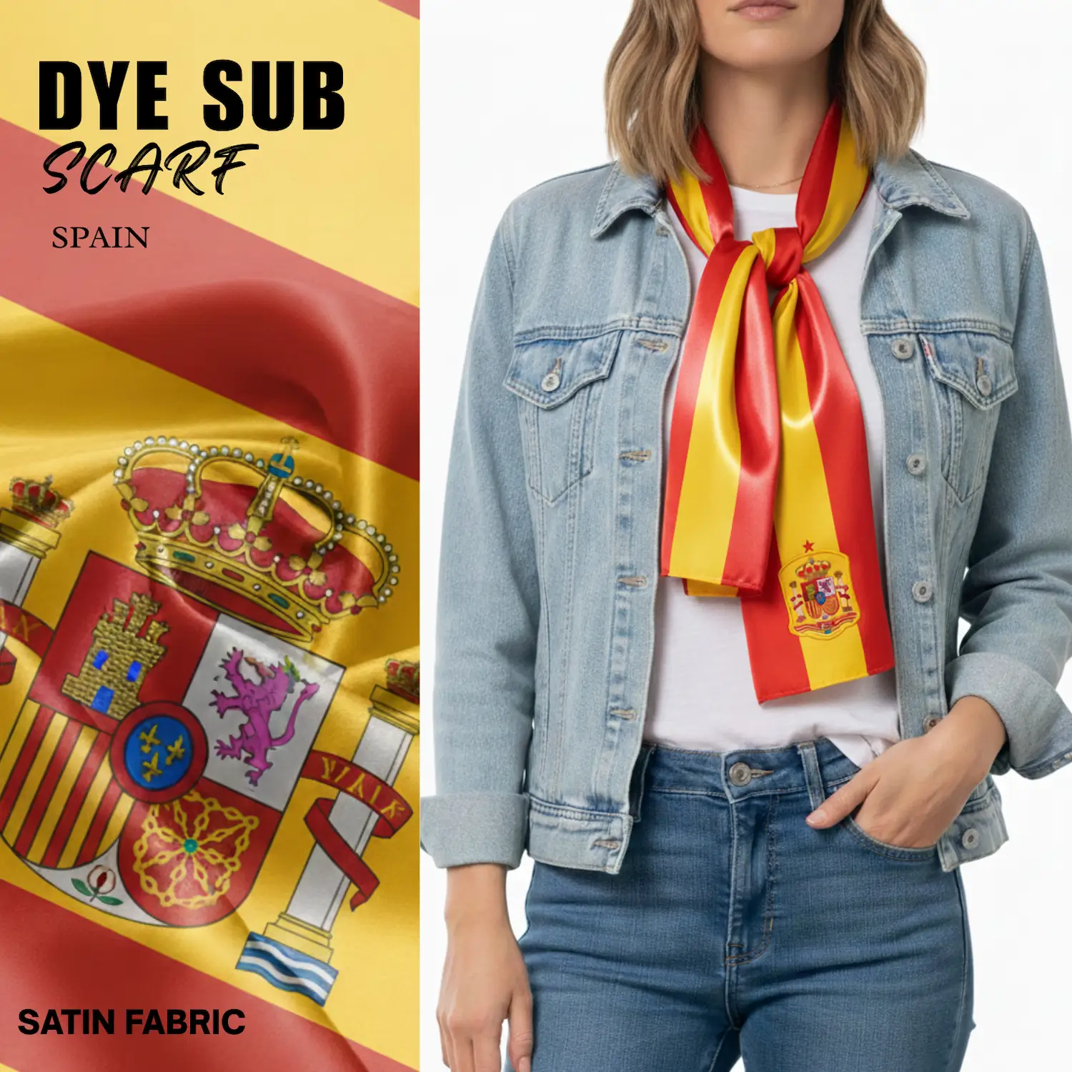 Spain Flag Sublimation Satin Scarf-SKU: NPS-WCP-FAN-007