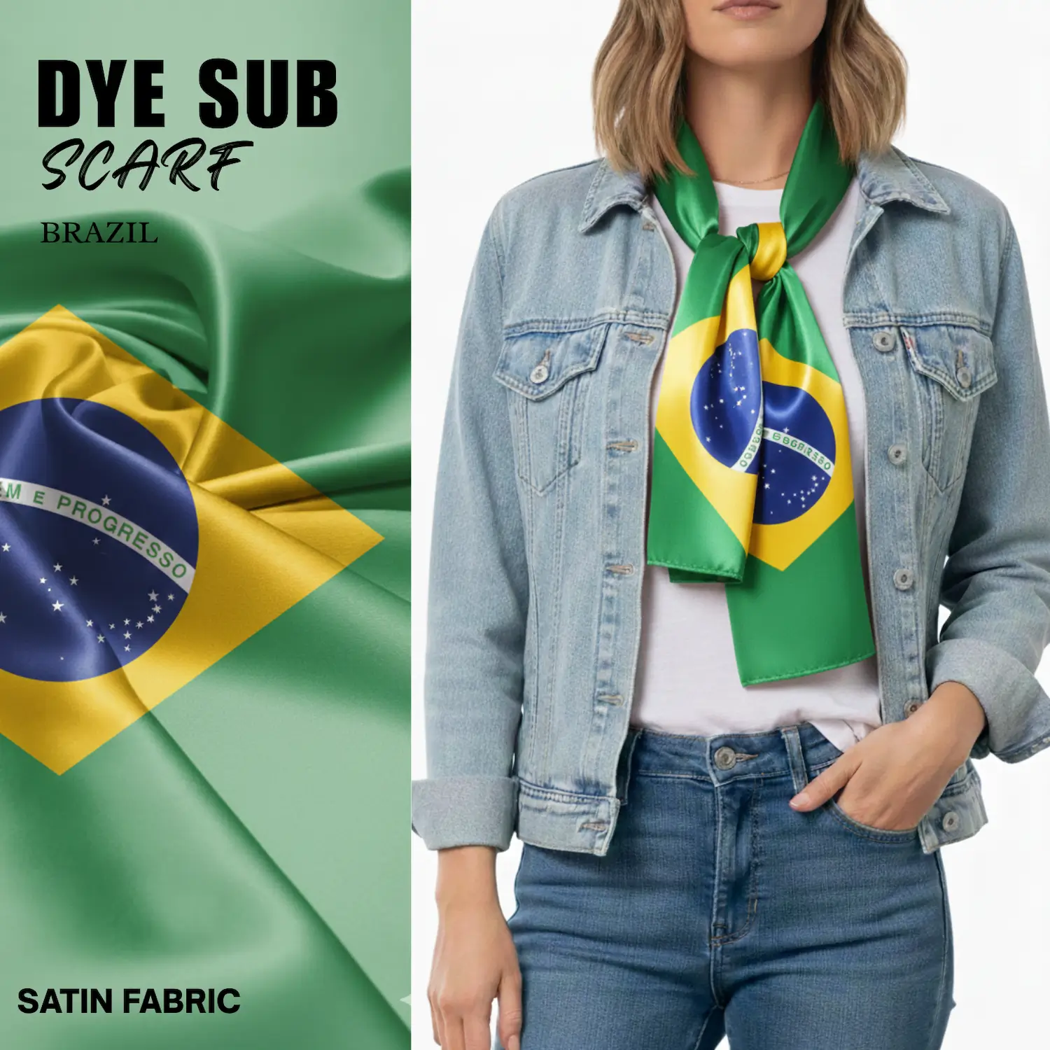 Brazil Flag Sublimation Satin Scarf-SKU: NPS-WCP-FAN-007