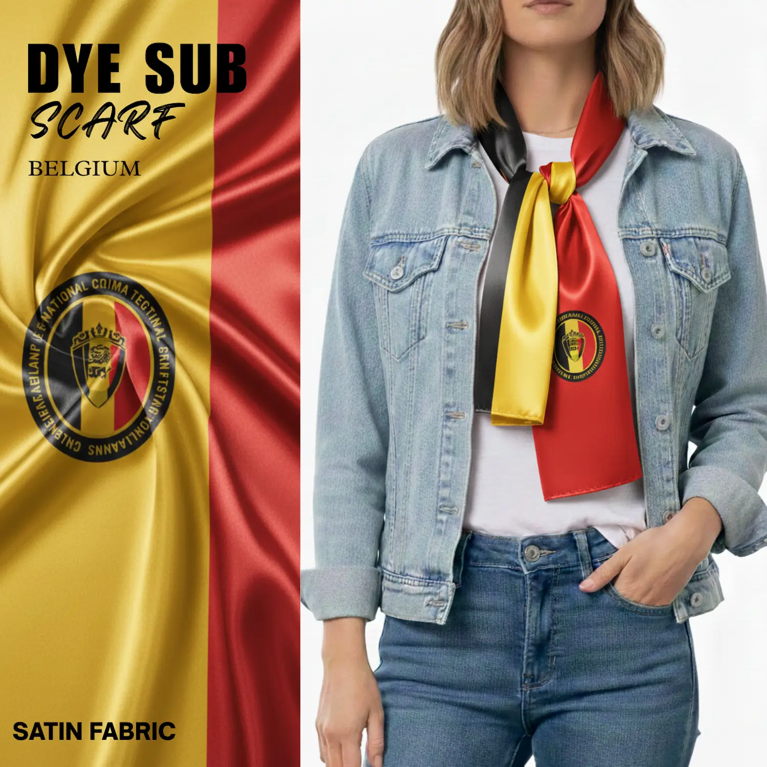 Belgium Flag Sublimation Satin Scarf-SKU: NPS-WCP-FAN-007