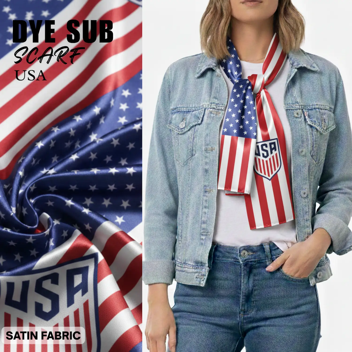 USA Flag Sublimation Satin Scarf-SKU: NPS-WCP-FAN-007