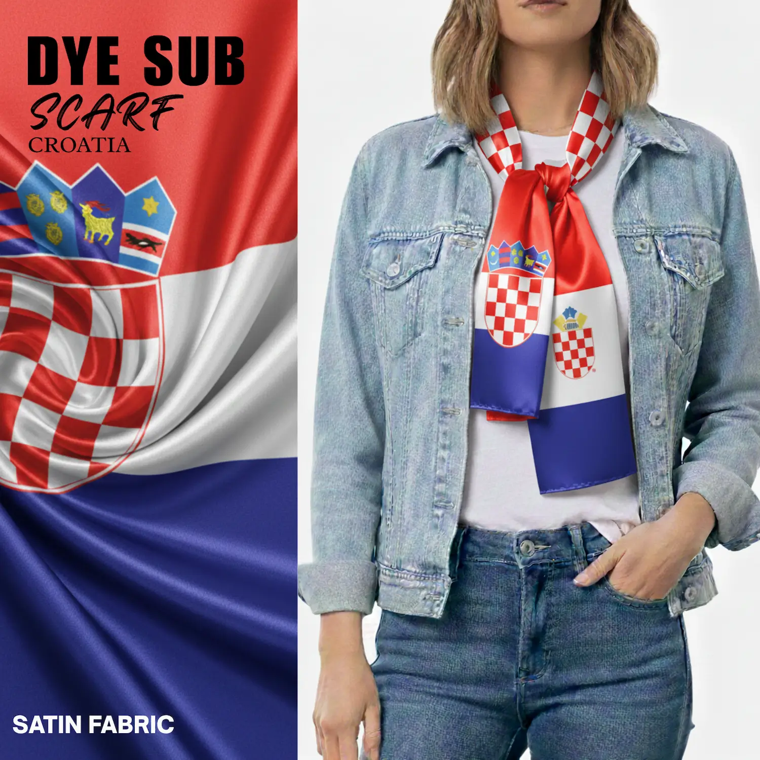 Croatia Flag Sublimation Satin Scarf-SKU: NPS-WCP-FAN-007
