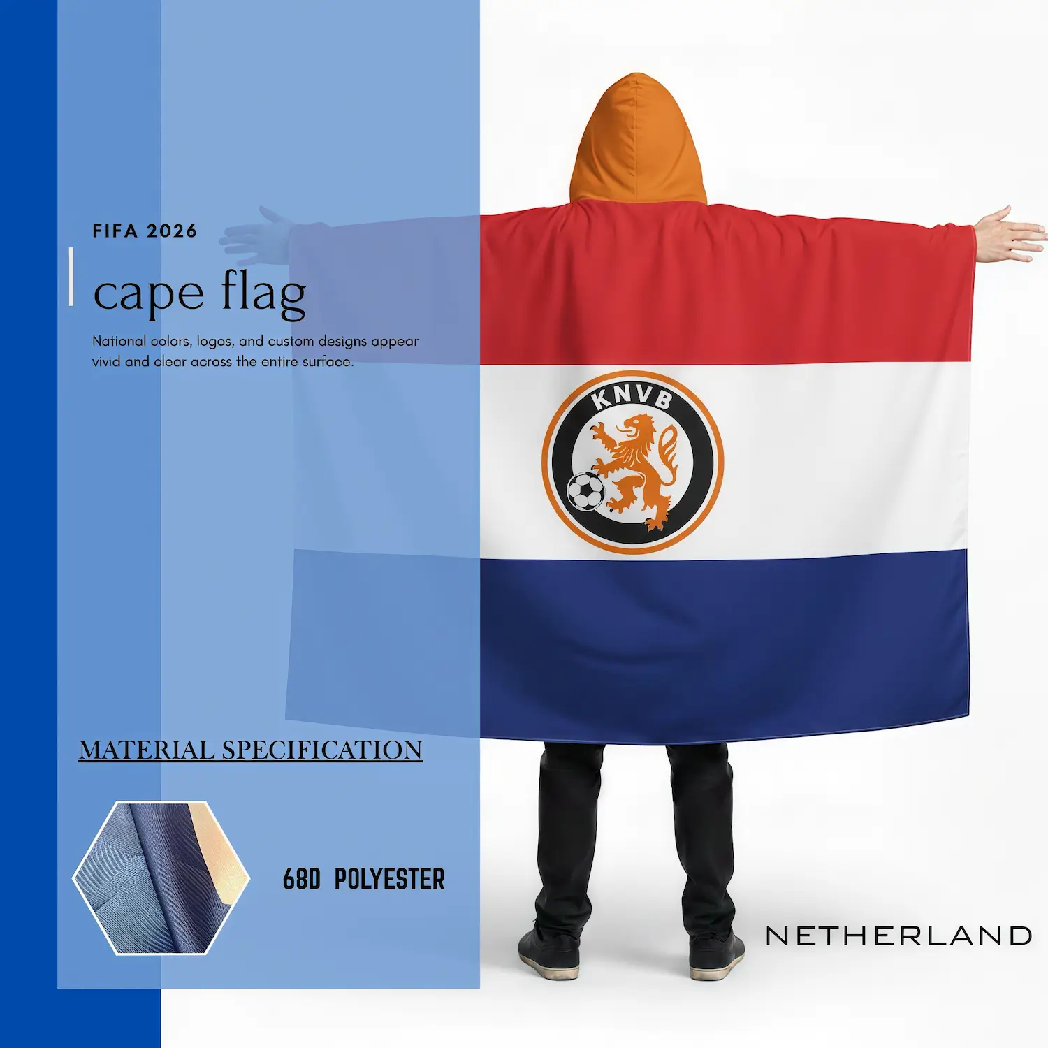 2026 FIFA World Cup Netherlands National Team Hooded Cape Flag - SKU:NPS-WCP-FAN-010