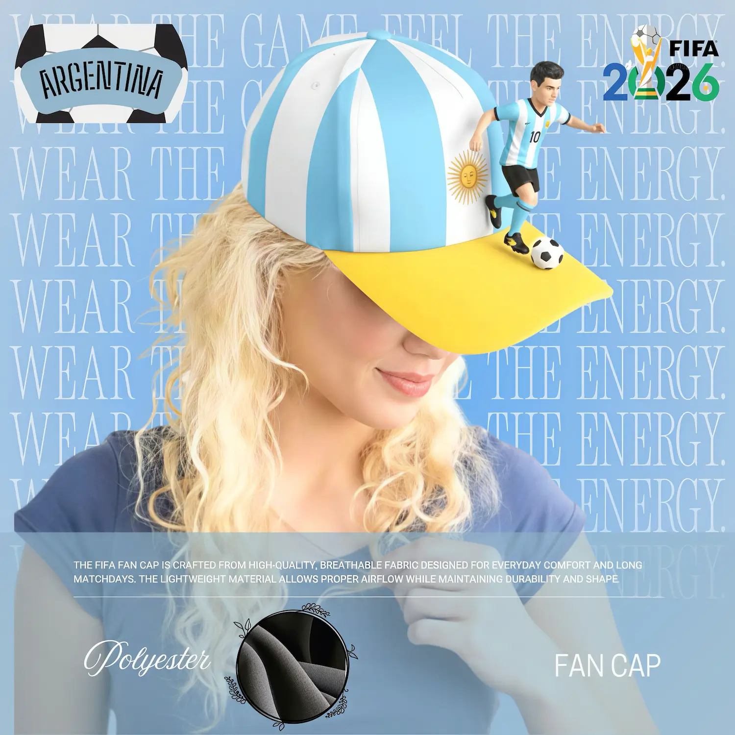 Argentina Flag Structured Polyester Fan Cap-SKU: NPS-WCP-FAN-012