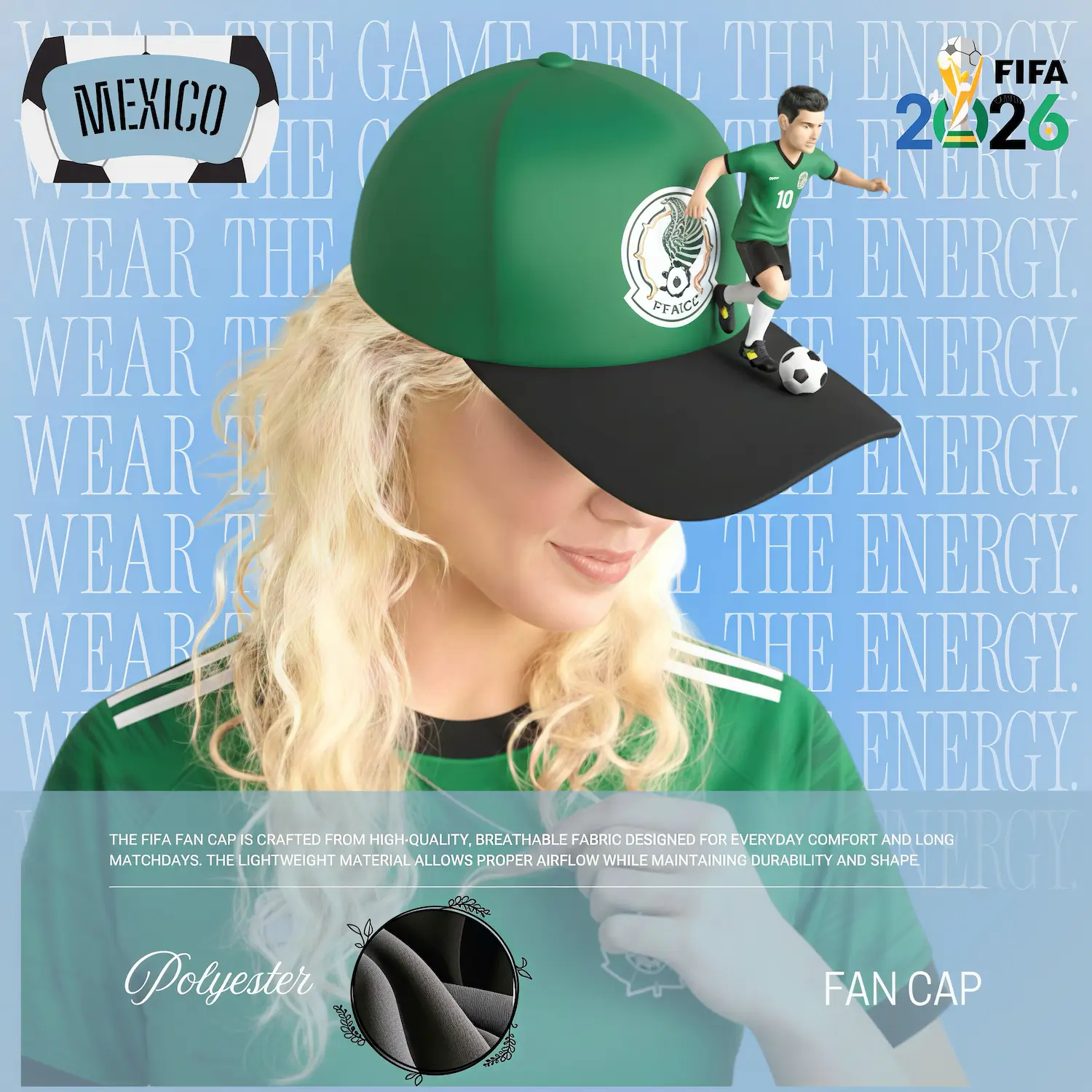 Mexico Flag Structured Polyester Fan Cap-SKU: NPS-WCP-FAN-012