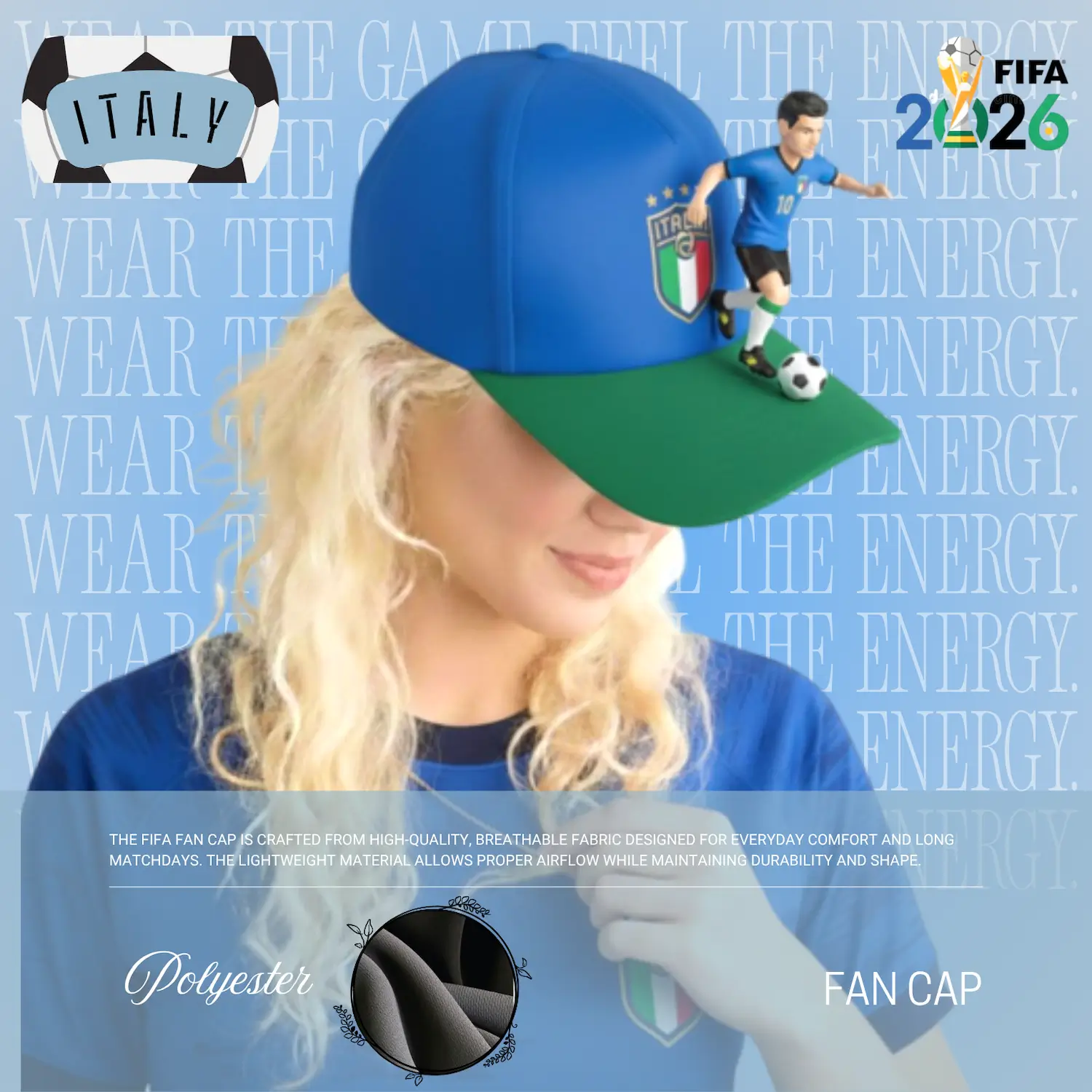 Italy Flag Structured Polyester Fan Cap-SKU: NPS-WCP-FAN-012