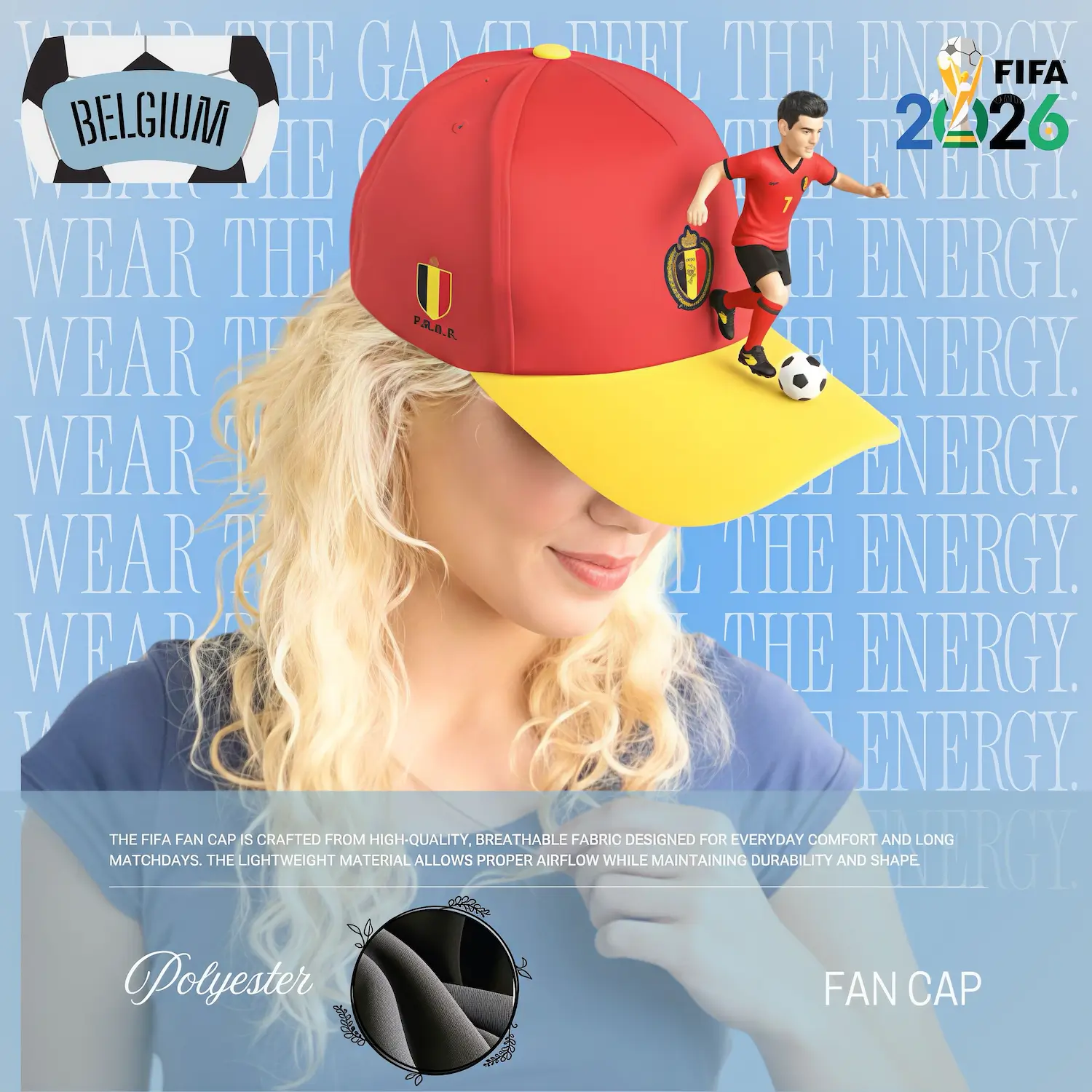 Belgium Flag Structured Polyester Fan Cap-SKU: NPS-WCP-FAN-012
