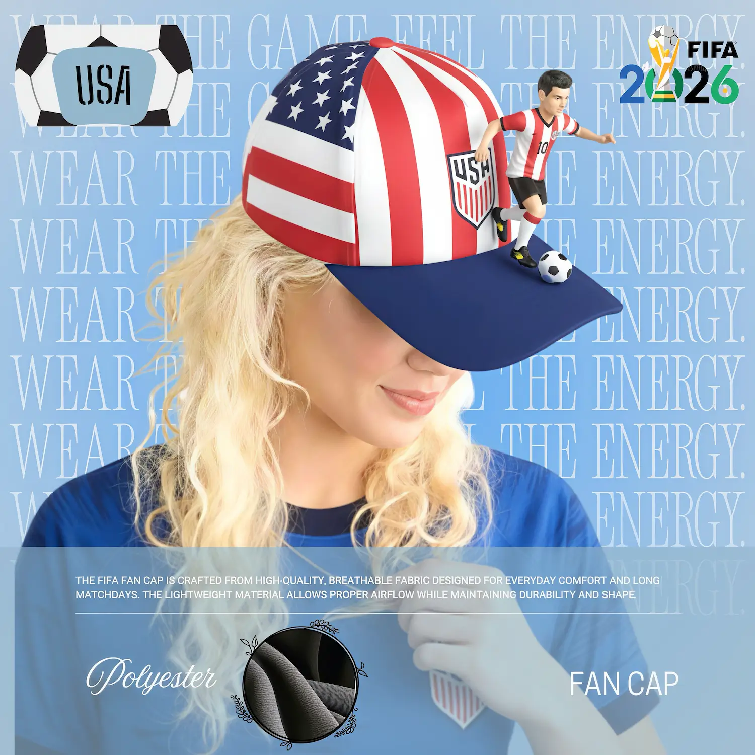 USA Flag Structured Polyester Fan Cap-SKU: NPS-WCP-FAN-012