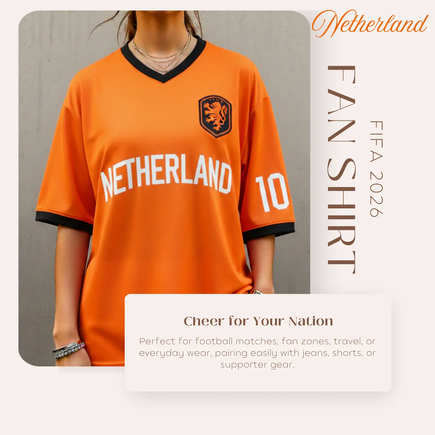 Netherlands Flag 120GSM Polyester Sublimation Fan Shirt-SKU: NPS-WCP-FAN-013