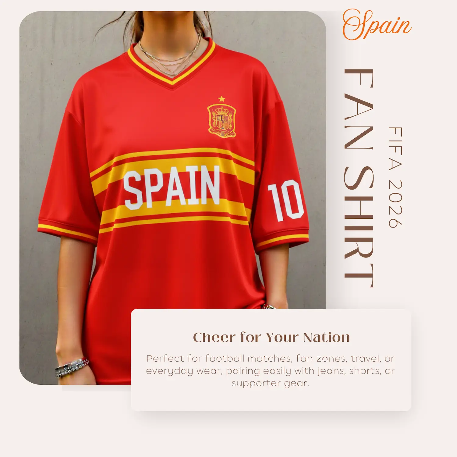 Spain Flag 120GSM Polyester Sublimation Fan Shirt-SKU: NPS-WCP-FAN-013