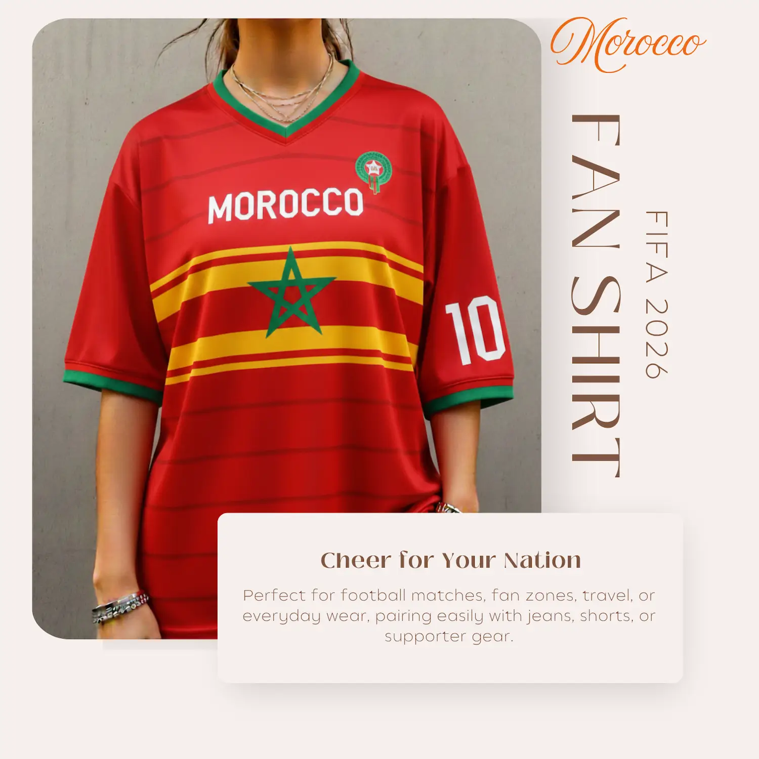 Morocco Flag 120GSM Polyester Sublimation Fan Shirt-SKU: NPS-WCP-FAN-013