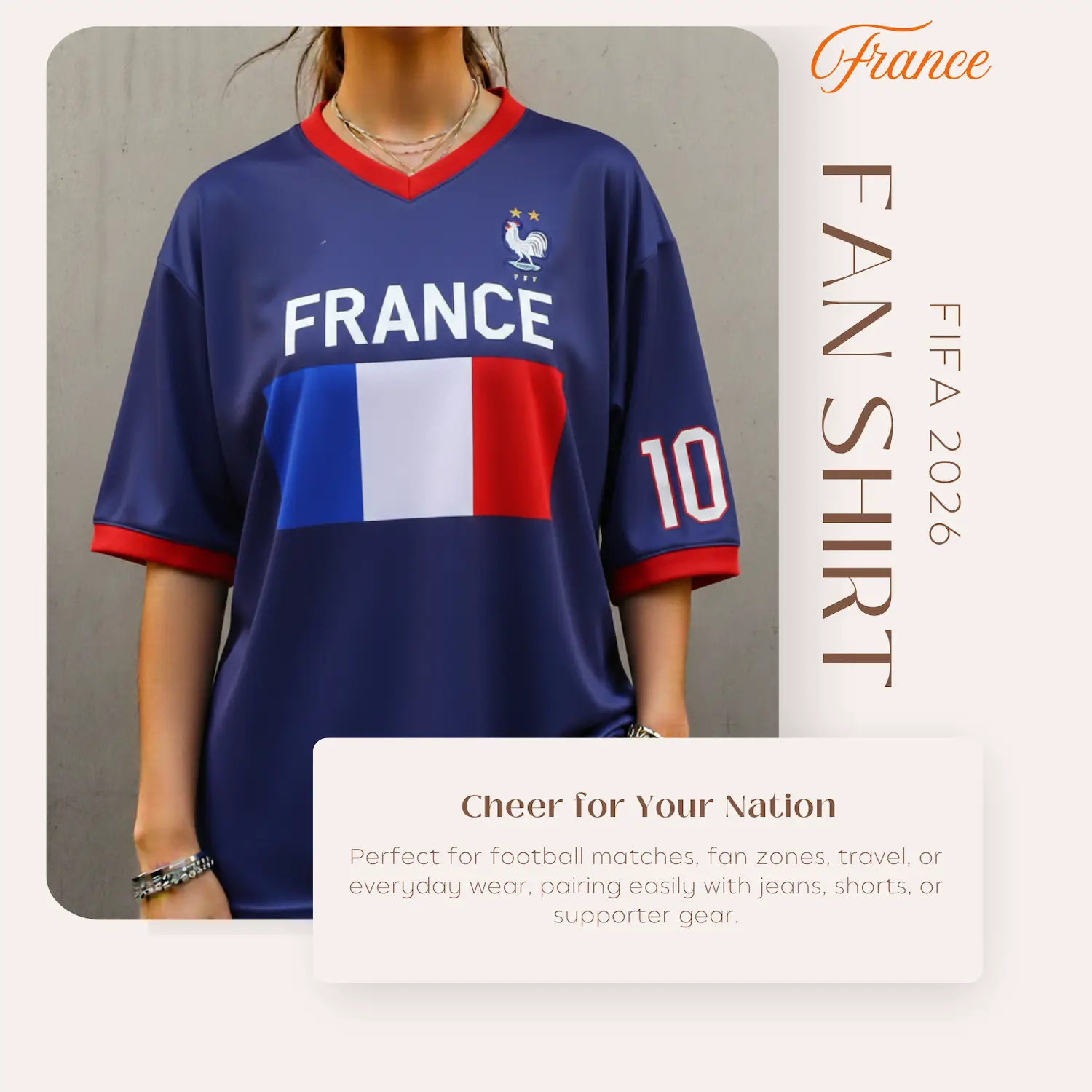 France Flag 120GSM Polyester Sublimation Fan Shirt-SKU: NPS-WCP-FAN-013