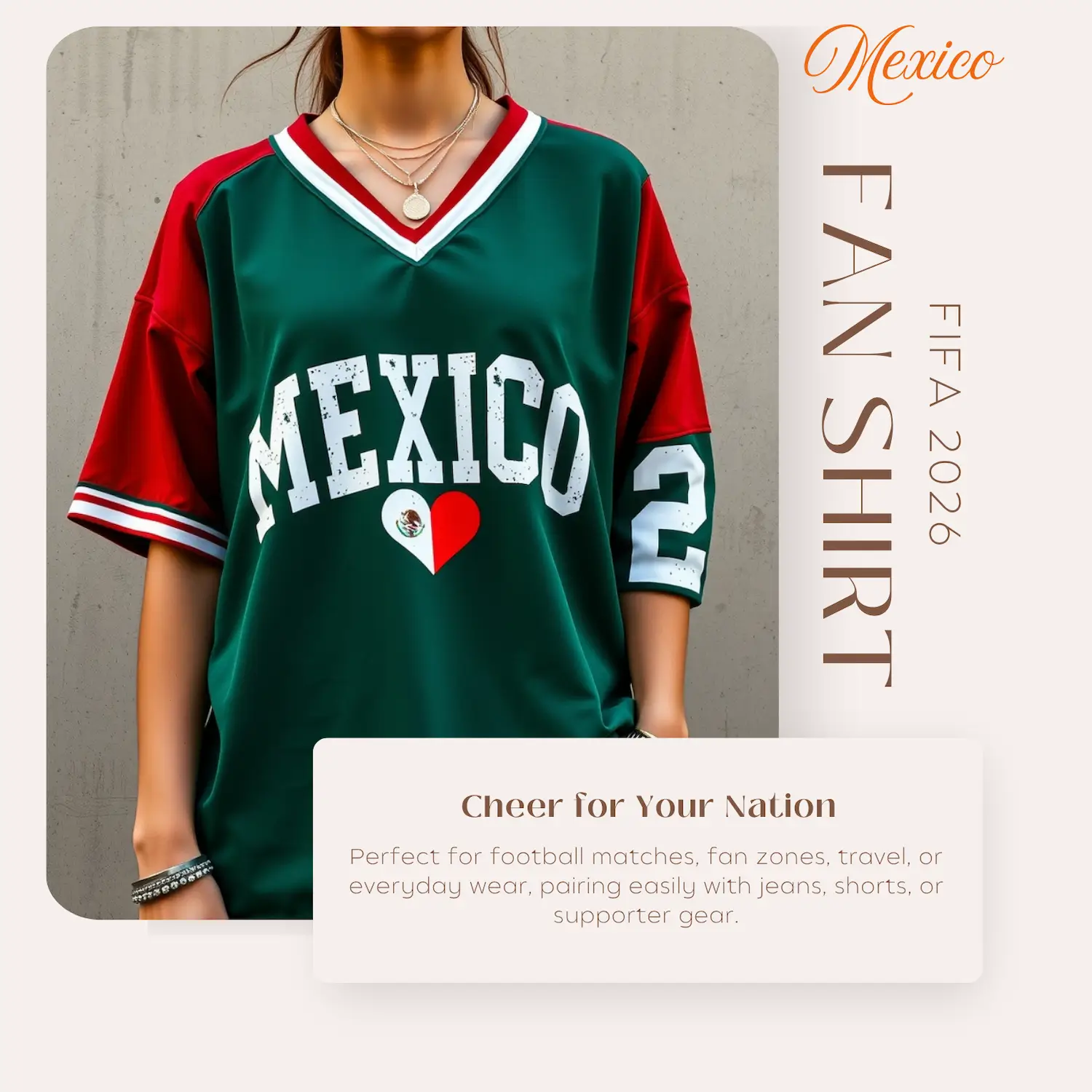 Mexico Flag 120GSM Polyester Sublimation Fan Shirt-SKU: NPS-WCP-FAN-013
