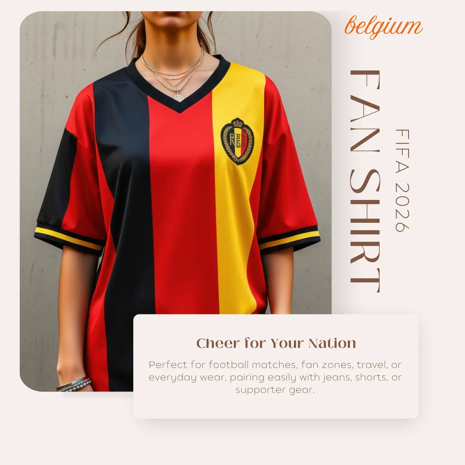 Belgium Flag 120GSM Polyester Sublimation Fan Shirt-SKU: NPS-WCP-FAN-013