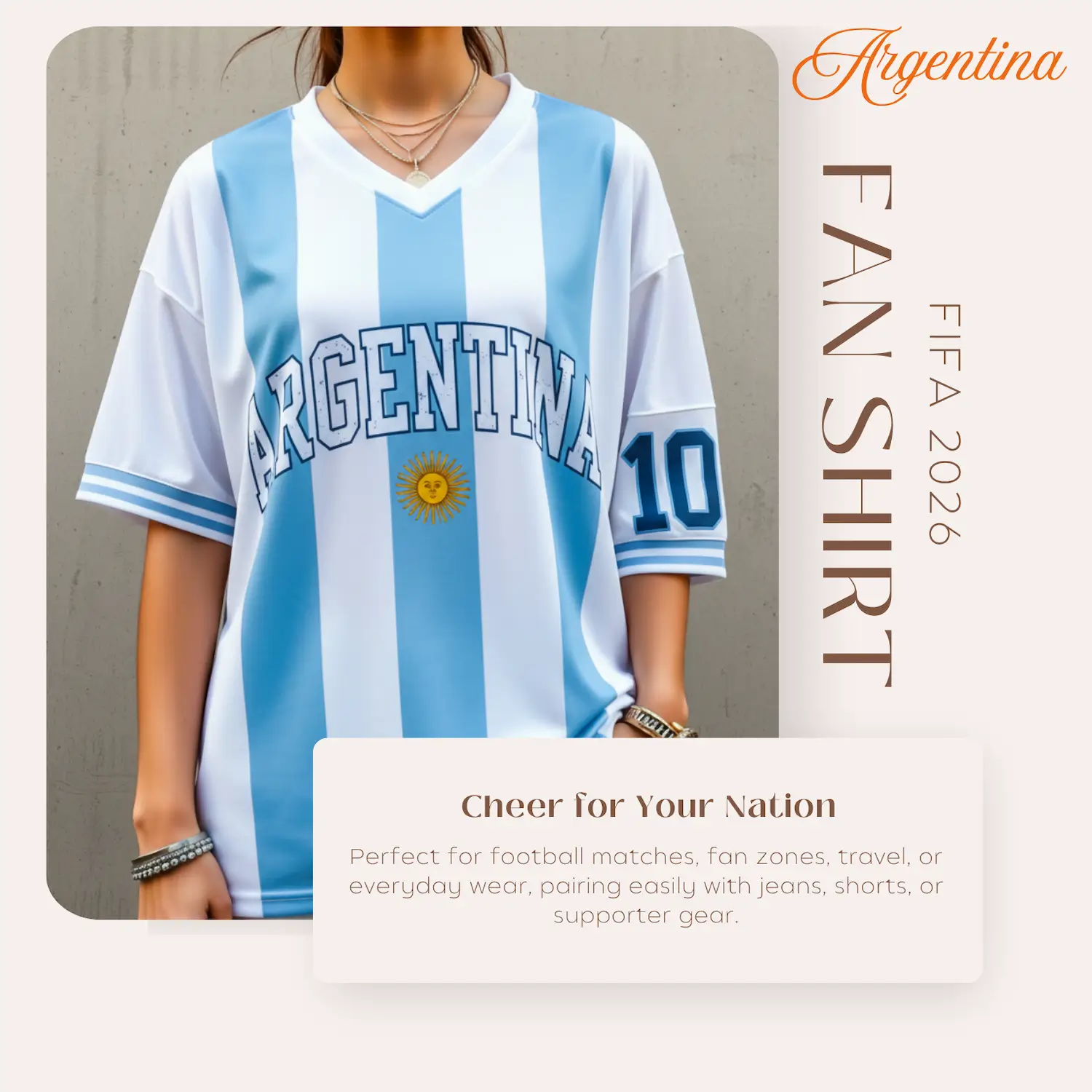 Argentina Flag 120GSM Polyester Sublimation Fan Shirt-SKU: NPS-WCP-FAN-013