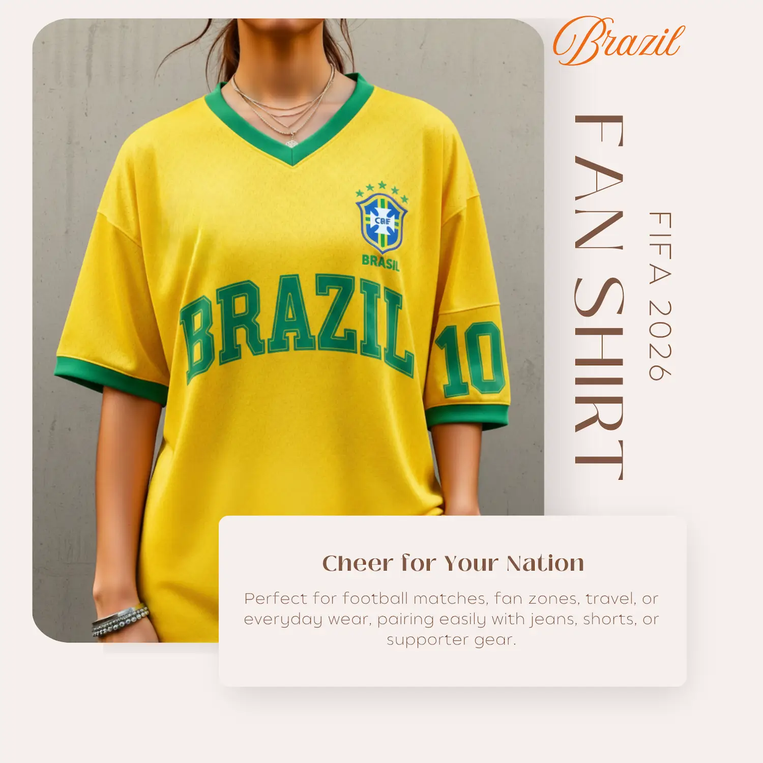 Brazil Flag 120GSM Polyester Sublimation Fan Shirt-SKU: NPS-WCP-FAN-013