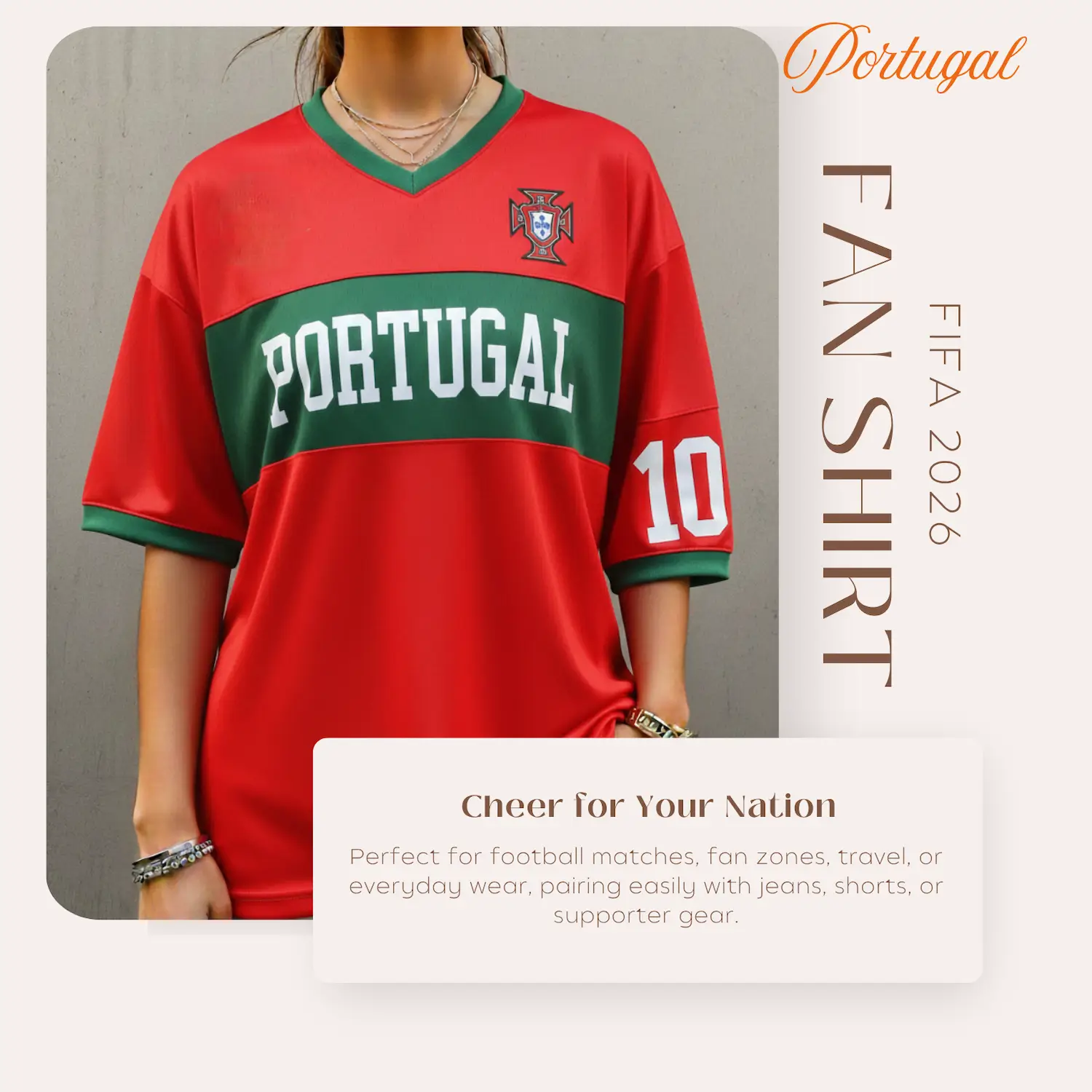 Portugal Flag 120GSM Polyester Sublimation Fan Shirt-SKU: NPS-WCP-FAN-013