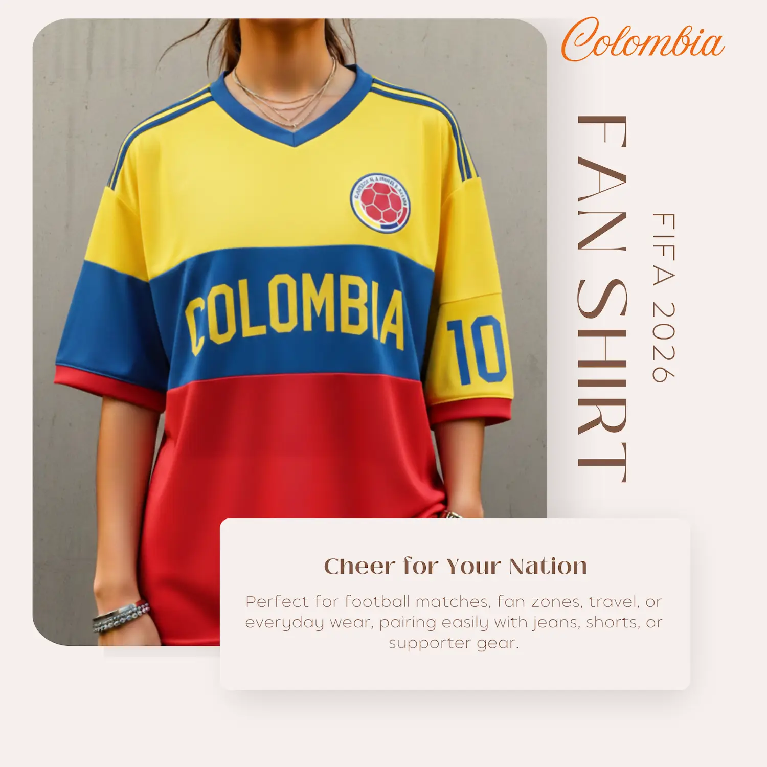 Colombia Flag 120GSM Polyester Sublimation Fan Shirt-SKU: NPS-WCP-FAN-013