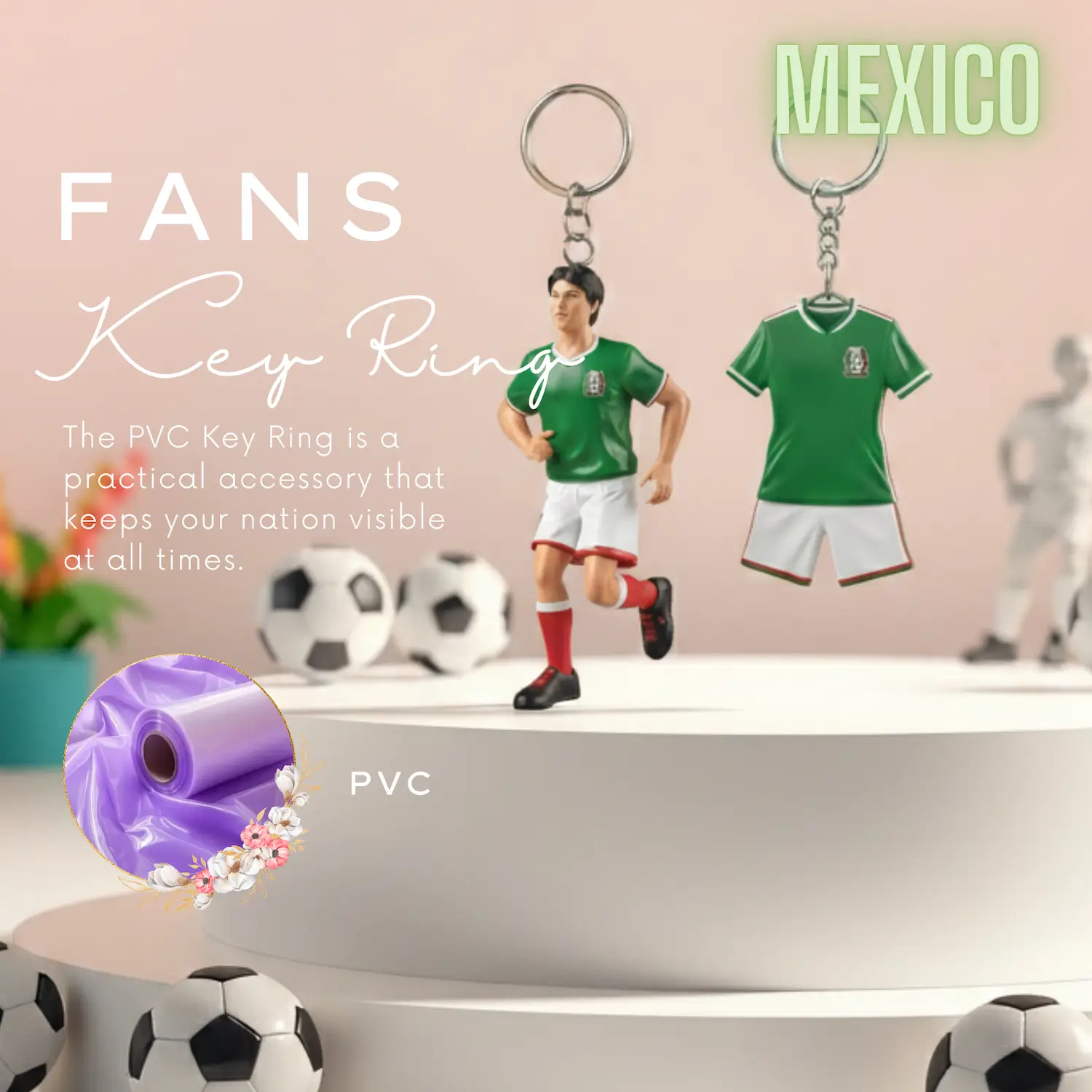 Mexico National Team 3D Molded PVC Key Ring-SKU: NPS-WCP-FAN-015