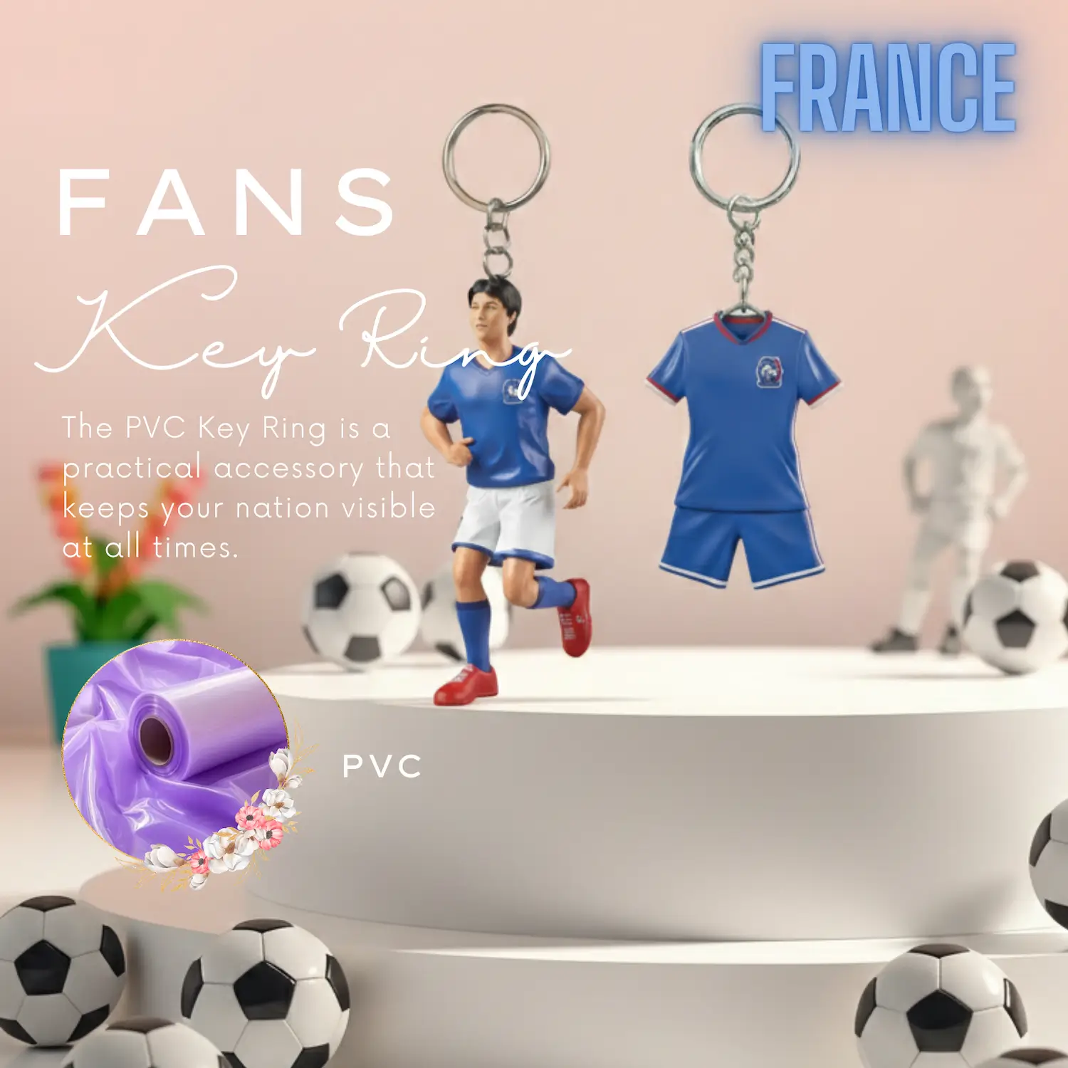 France National Team 3D Molded PVC Key Ring-SKU: NPS-WCP-FAN-015