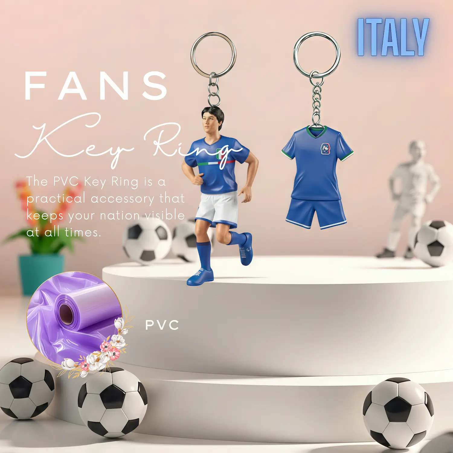 Italy National Team 3D Molded PVC Key Ring-SKU: NPS-WCP-FAN-015