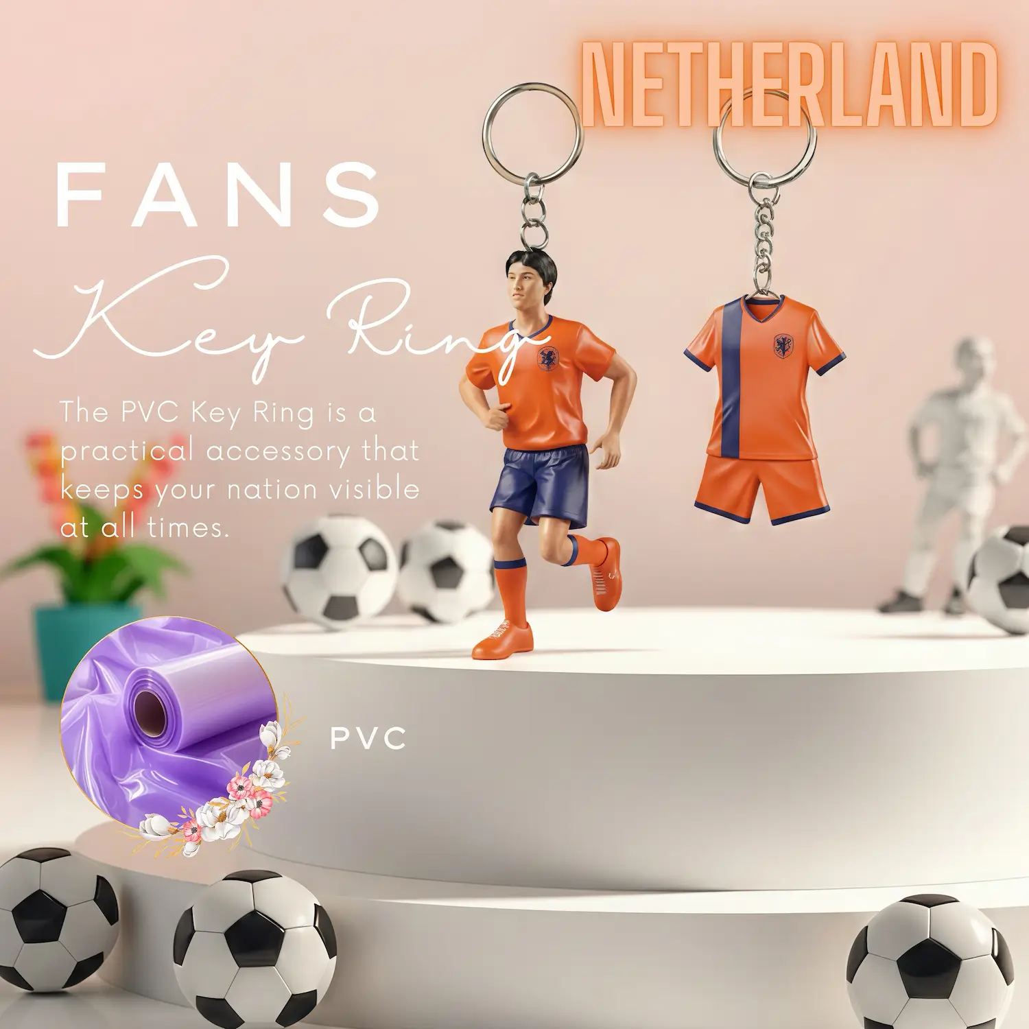 Netherlands National Team 3D Molded PVC Key Ring-SKU: NPS-WCP-FAN-015