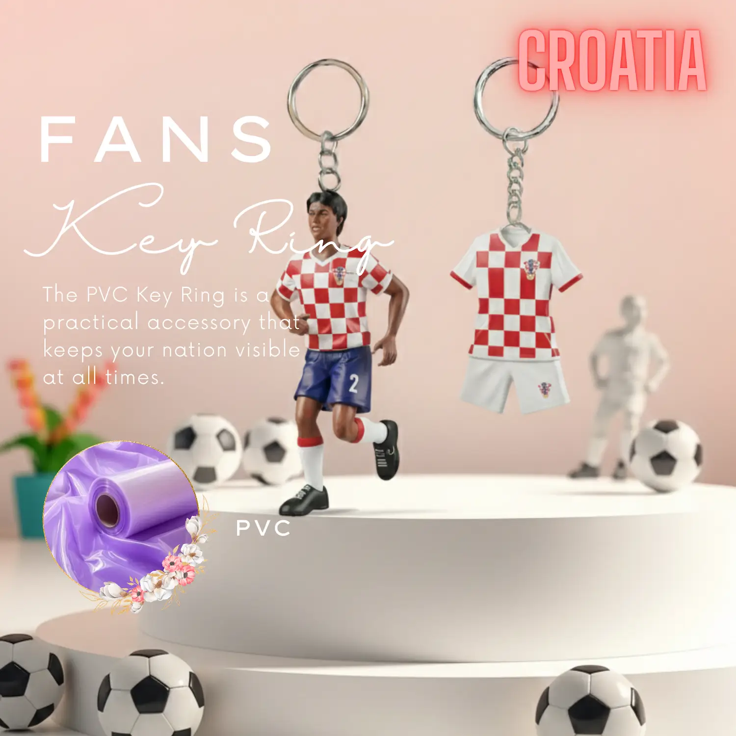 Croatia National Team 3D Molded PVC Key Ring-SKU: NPS-WCP-FAN-015