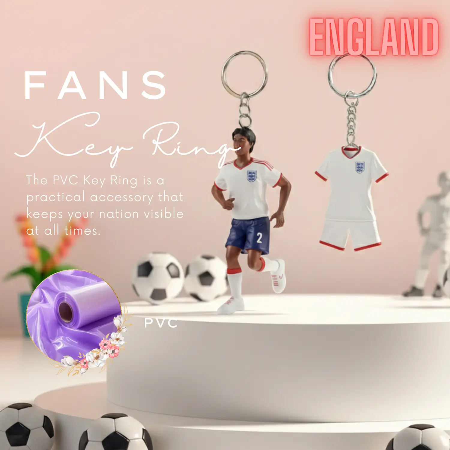 England National Team 3D Molded PVC Key Ring-SKU: NPS-WCP-FAN-015