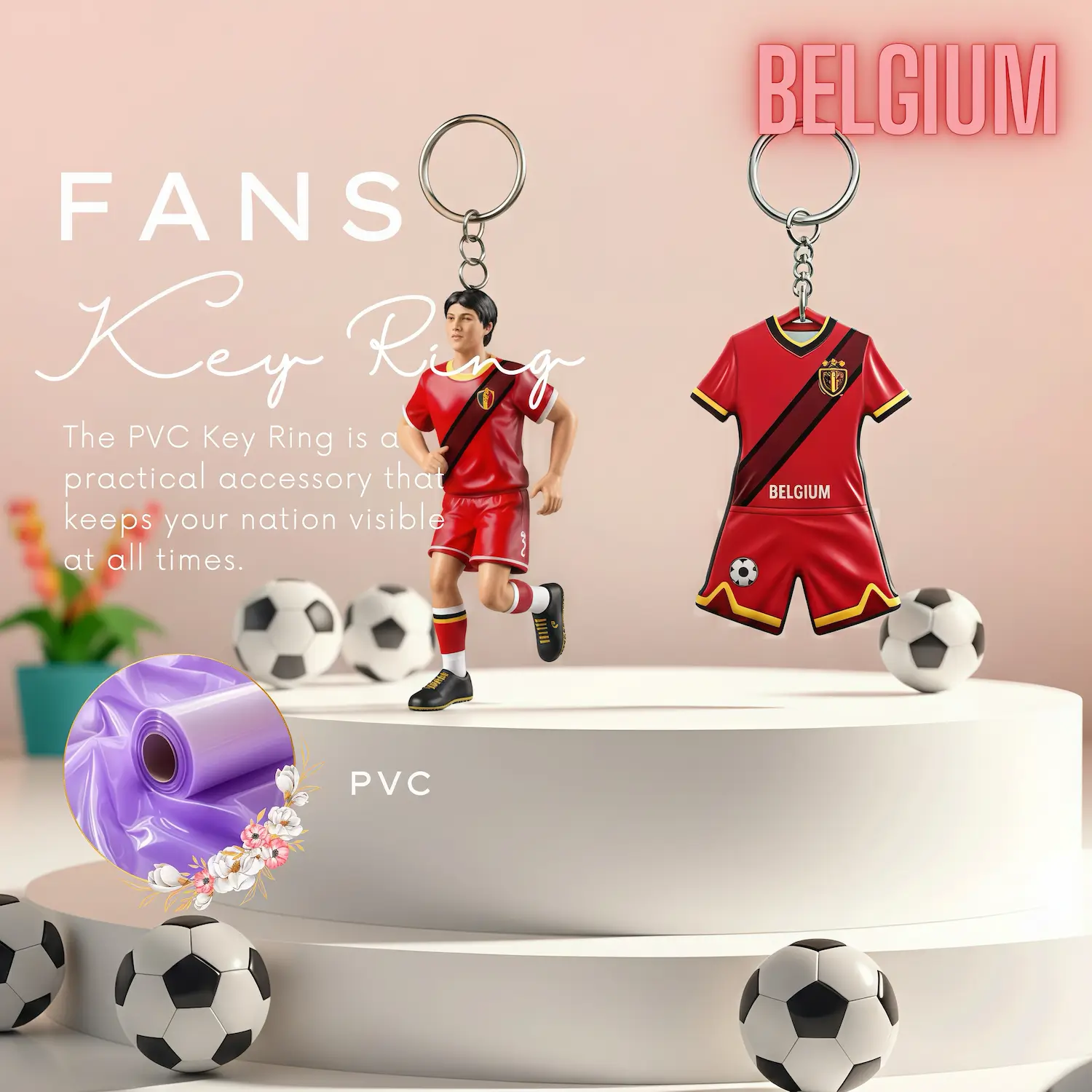 Belgium National Team 3D Molded PVC Key Ring-SKU: NPS-WCP-FAN-015