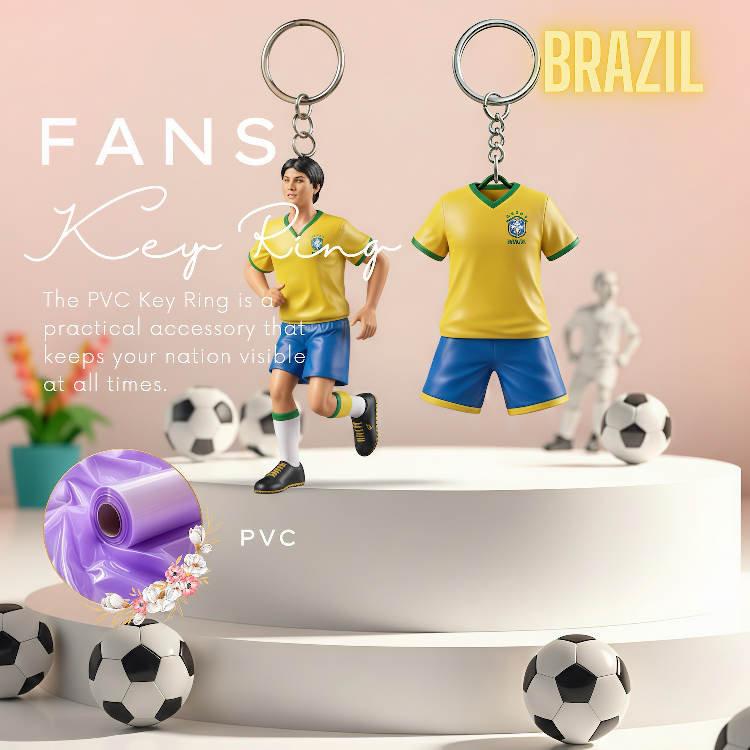 2026 FIFA World Cup Brazil National Team PVC Fans Key Ring - SKU:NPS-WCP-FAN-015
