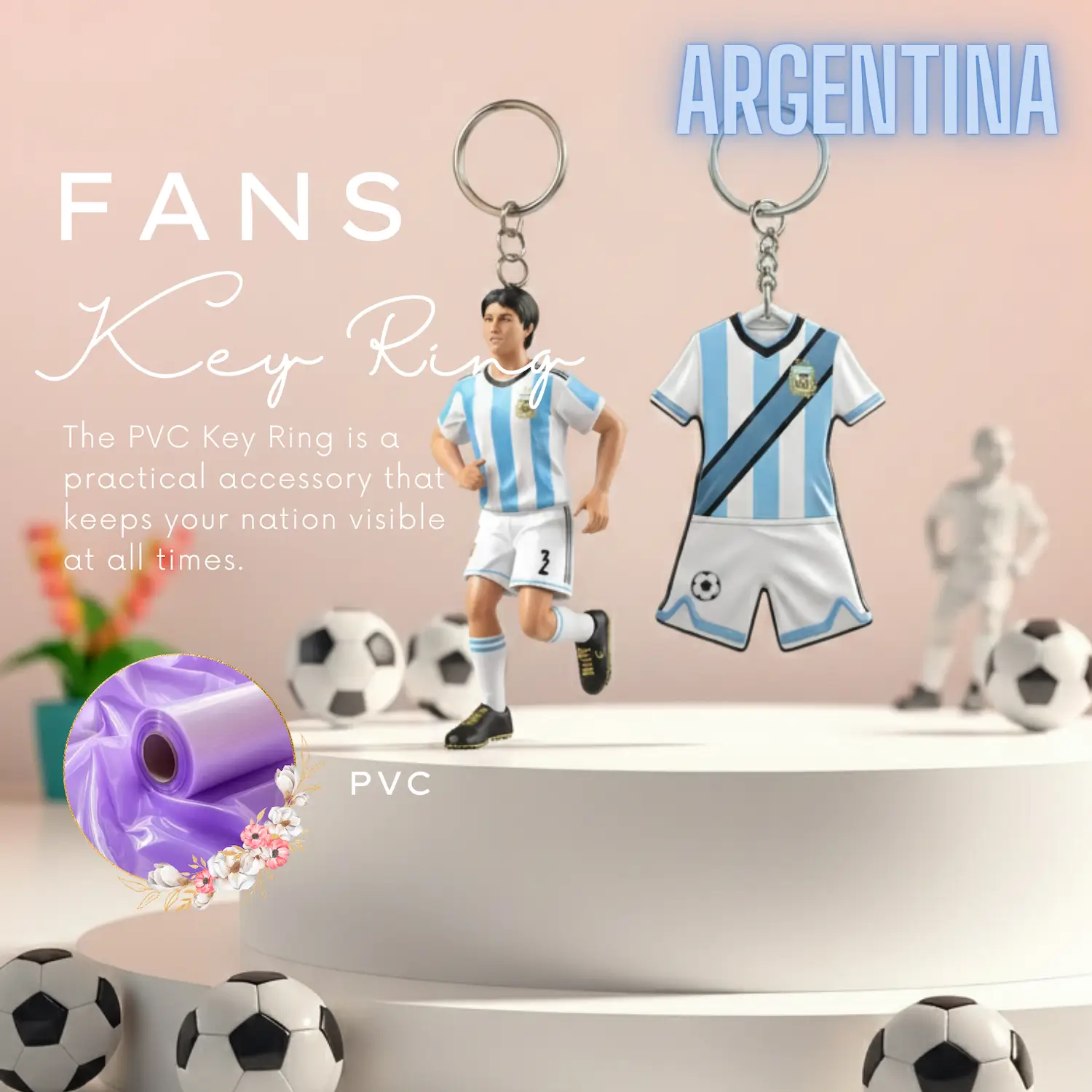 Argentina National Team 3D Molded PVC Key Ring-SKU: NPS-WCP-FAN-015