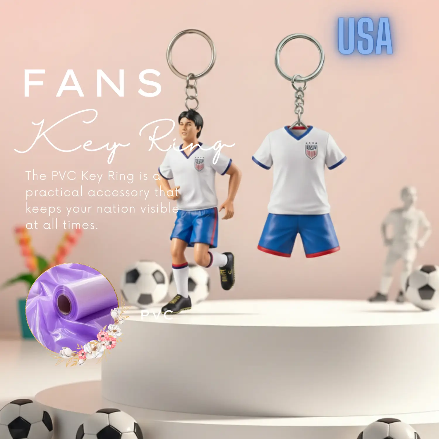 USA National Team 3D Molded PVC Key Ring-SKU: NPS-WCP-FAN-015
