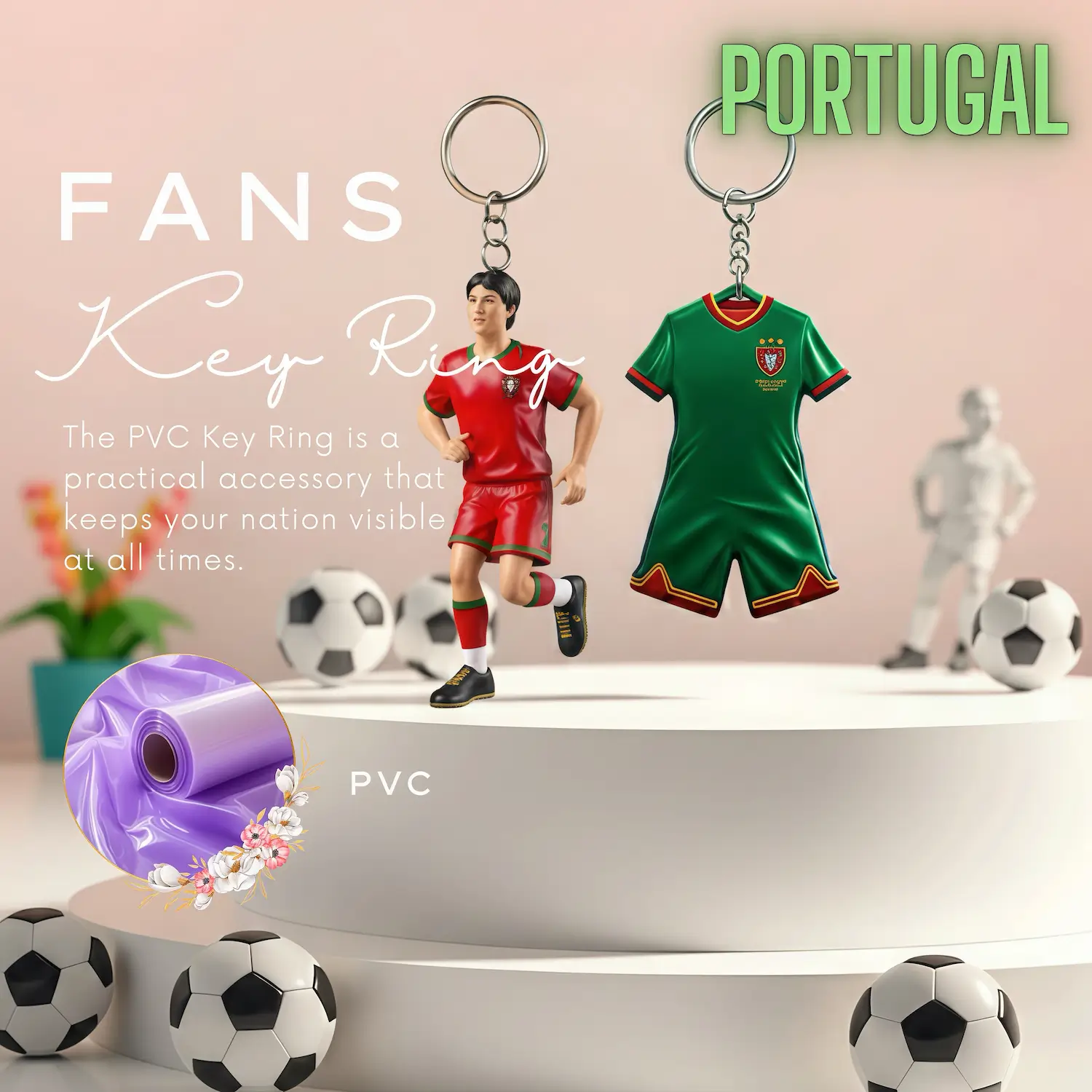 Portugal National Team 3D Molded PVC Key Ring-SKU: NPS-WCP-FAN-015