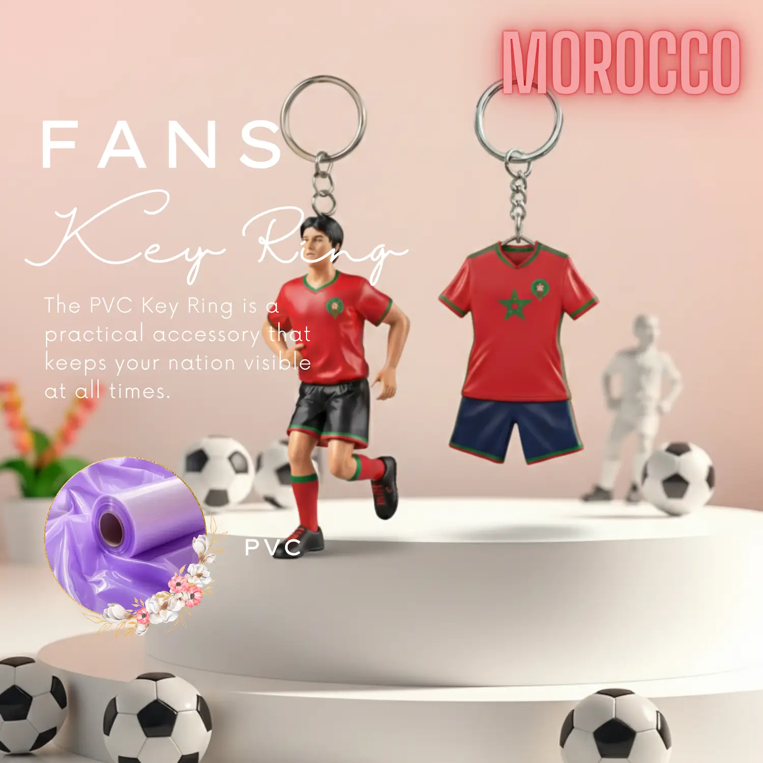 Morocco National Team 3D Molded PVC Key Ring-SKU: NPS-WCP-FAN-015