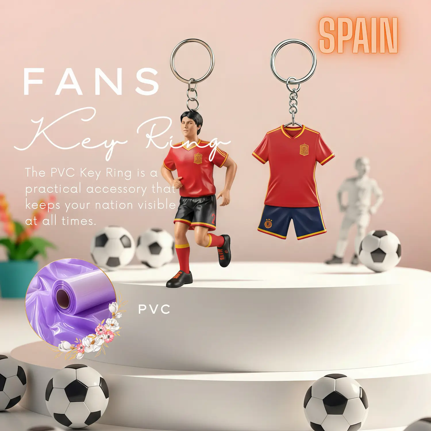 Spain National Team 3D Molded PVC Key Ring-SKU: NPS-WCP-FAN-015