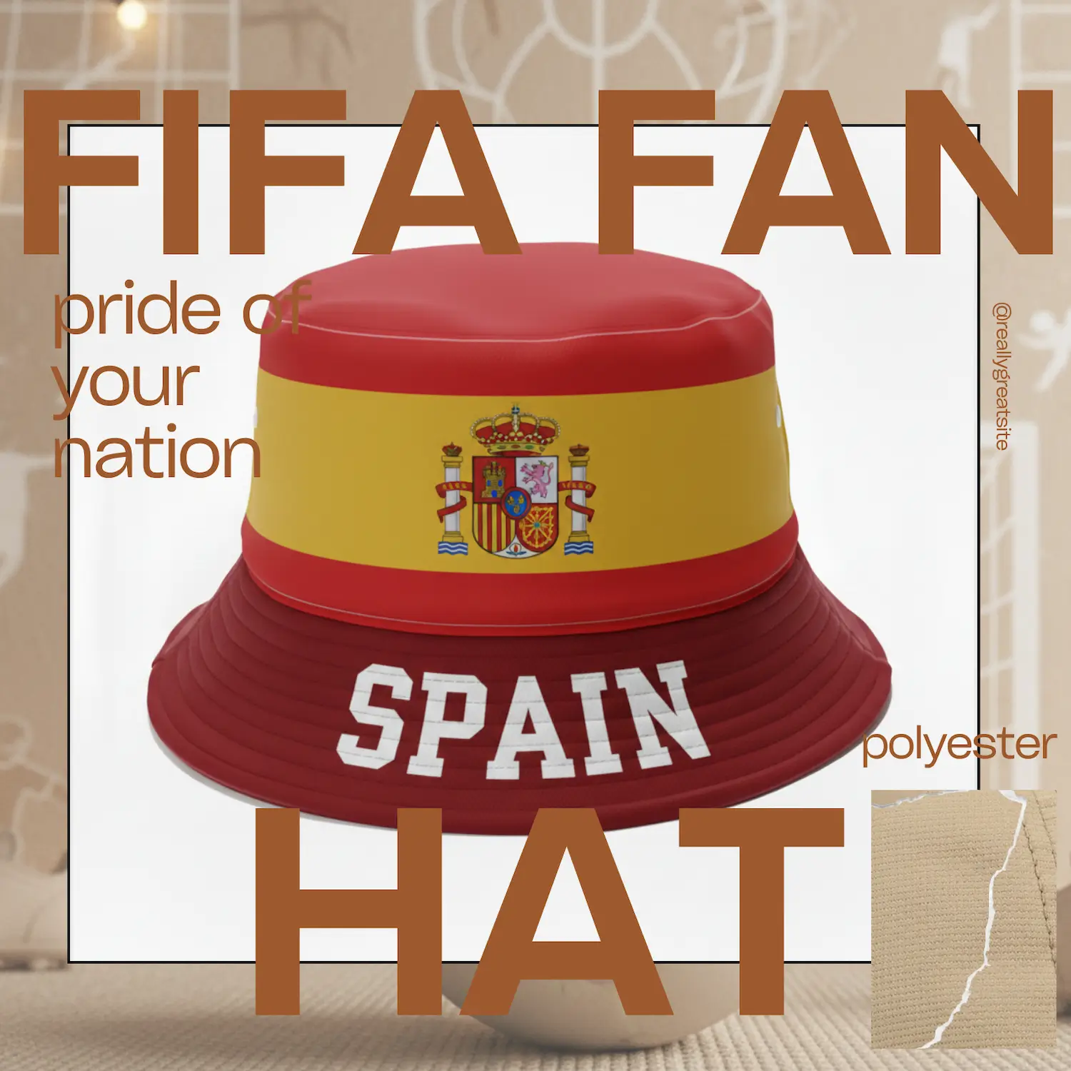 Spain Flag Adjustable Polyester Fan Hat-SKU: NPS-WCP-FAN-018