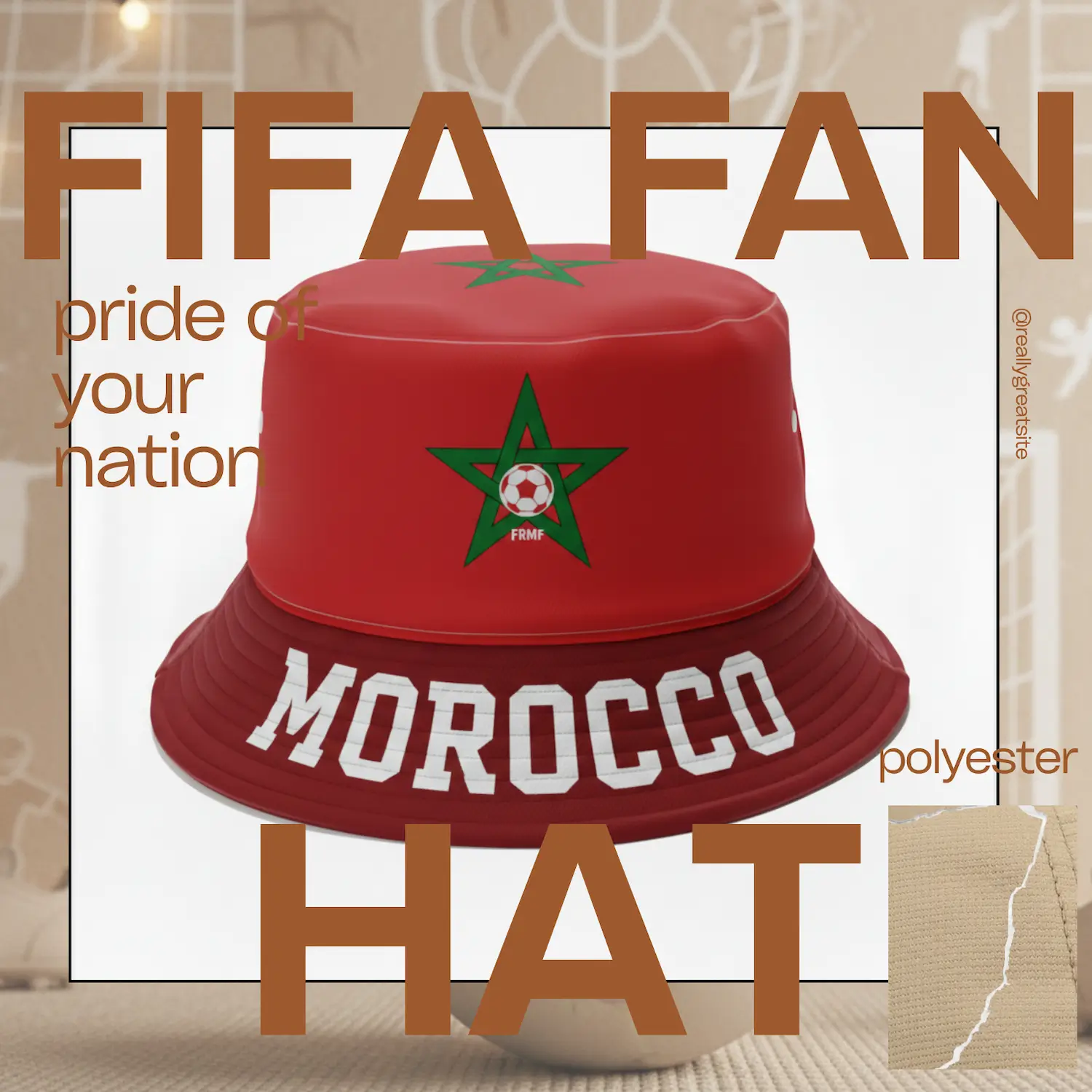 Morocco Flag Adjustable Polyester Fan Hat-SKU: NPS-WCP-FAN-018