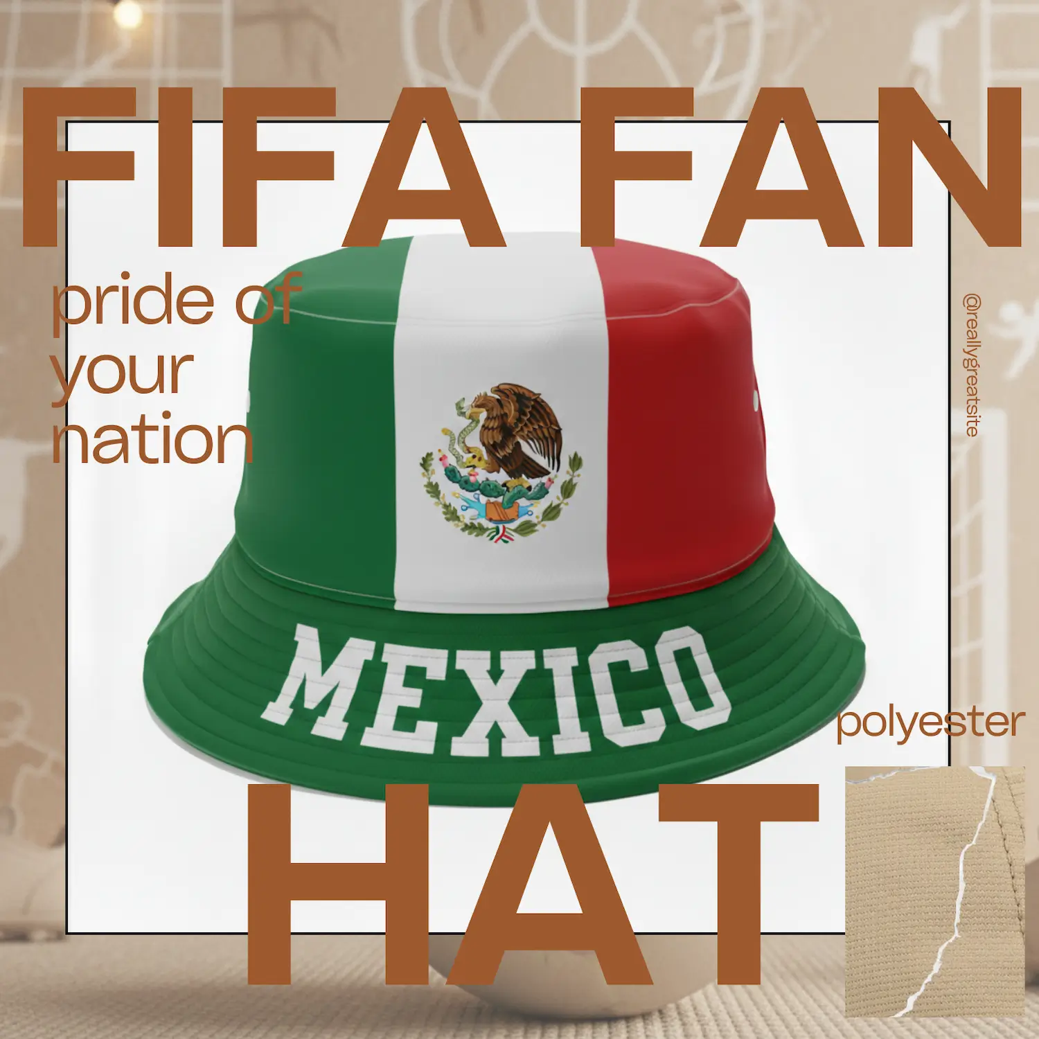 Mexico Flag Adjustable Polyester Fan Hat-SKU: NPS-WCP-FAN-018