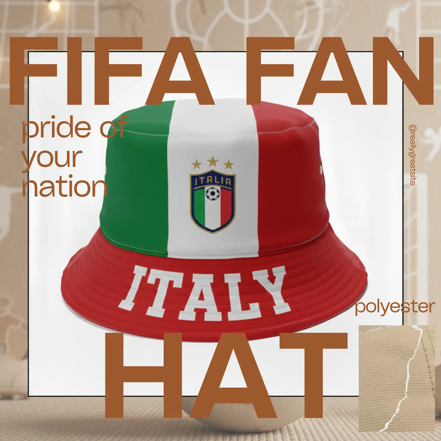 Italy Flag Adjustable Polyester Fan Hat-SKU: NPS-WCP-FAN-018
