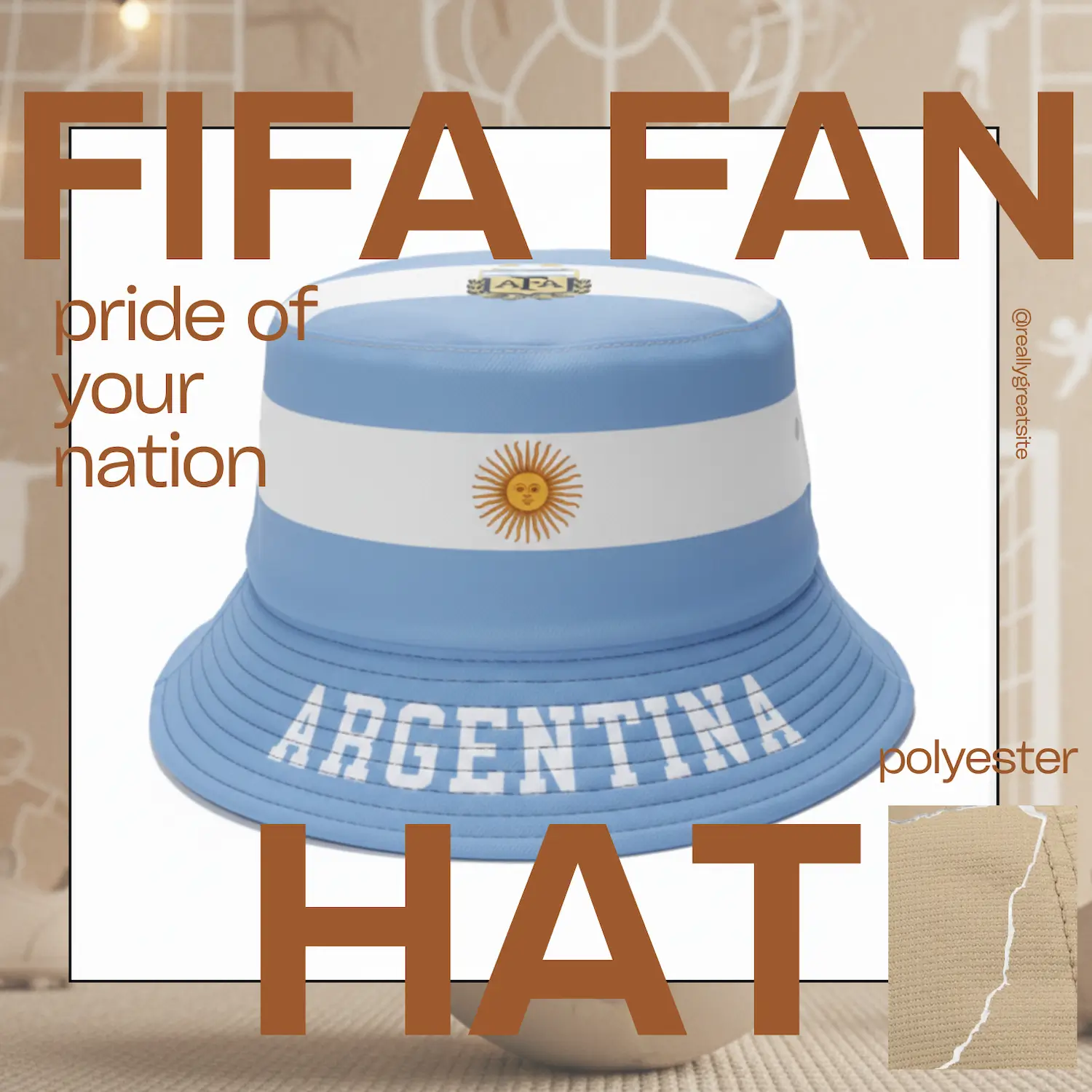 Argentina Flag Adjustable Polyester Fan Hat-SKU: NPS-WCP-FAN-018