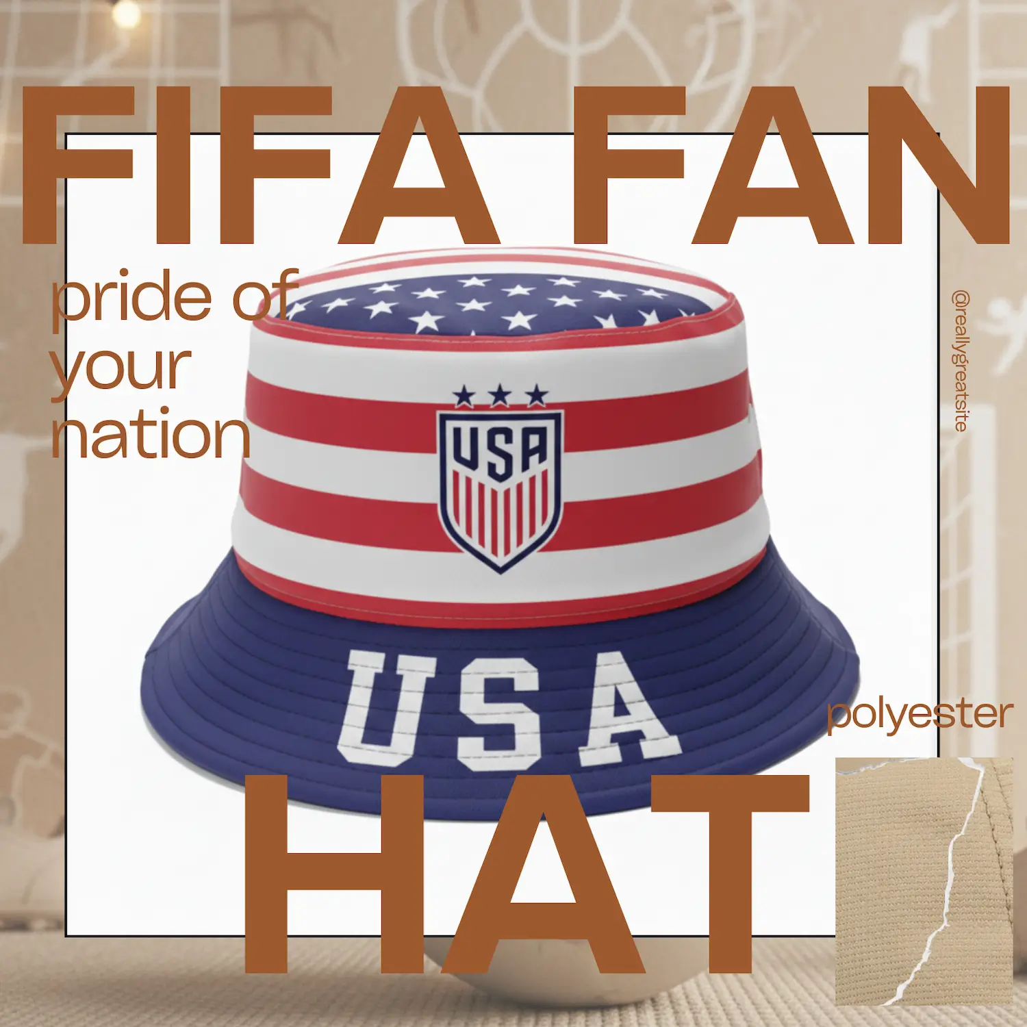 USA Flag Adjustable Polyester Fan Hat-SKU: NPS-WCP-FAN-018