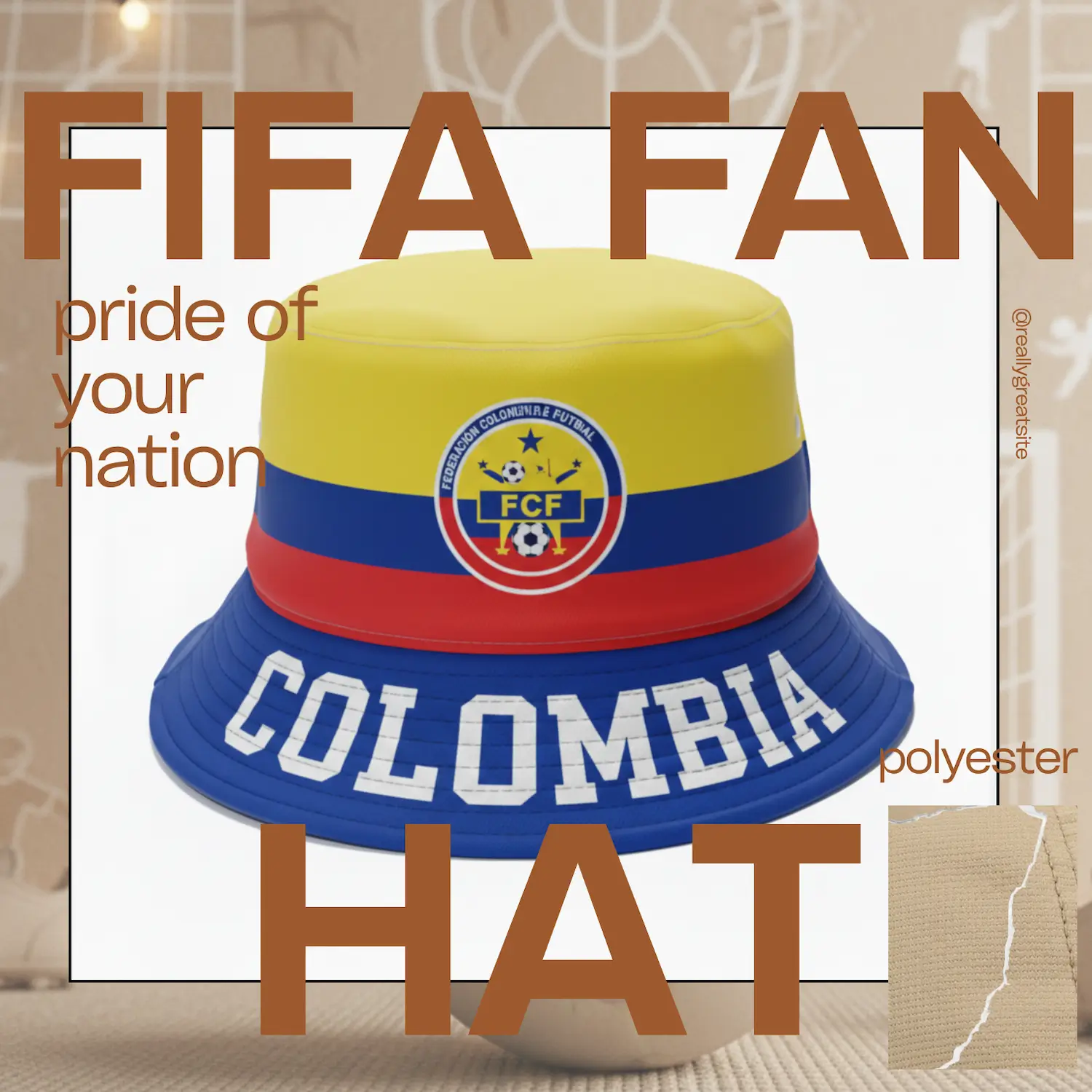 Colombia Flag Adjustable Polyester Fan Hat-SKU: NPS-WCP-FAN-018