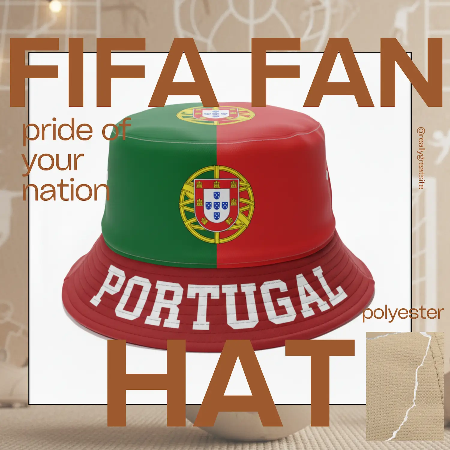 Portugal Flag Adjustable Polyester Fan Hat-SKU: NPS-WCP-FAN-018