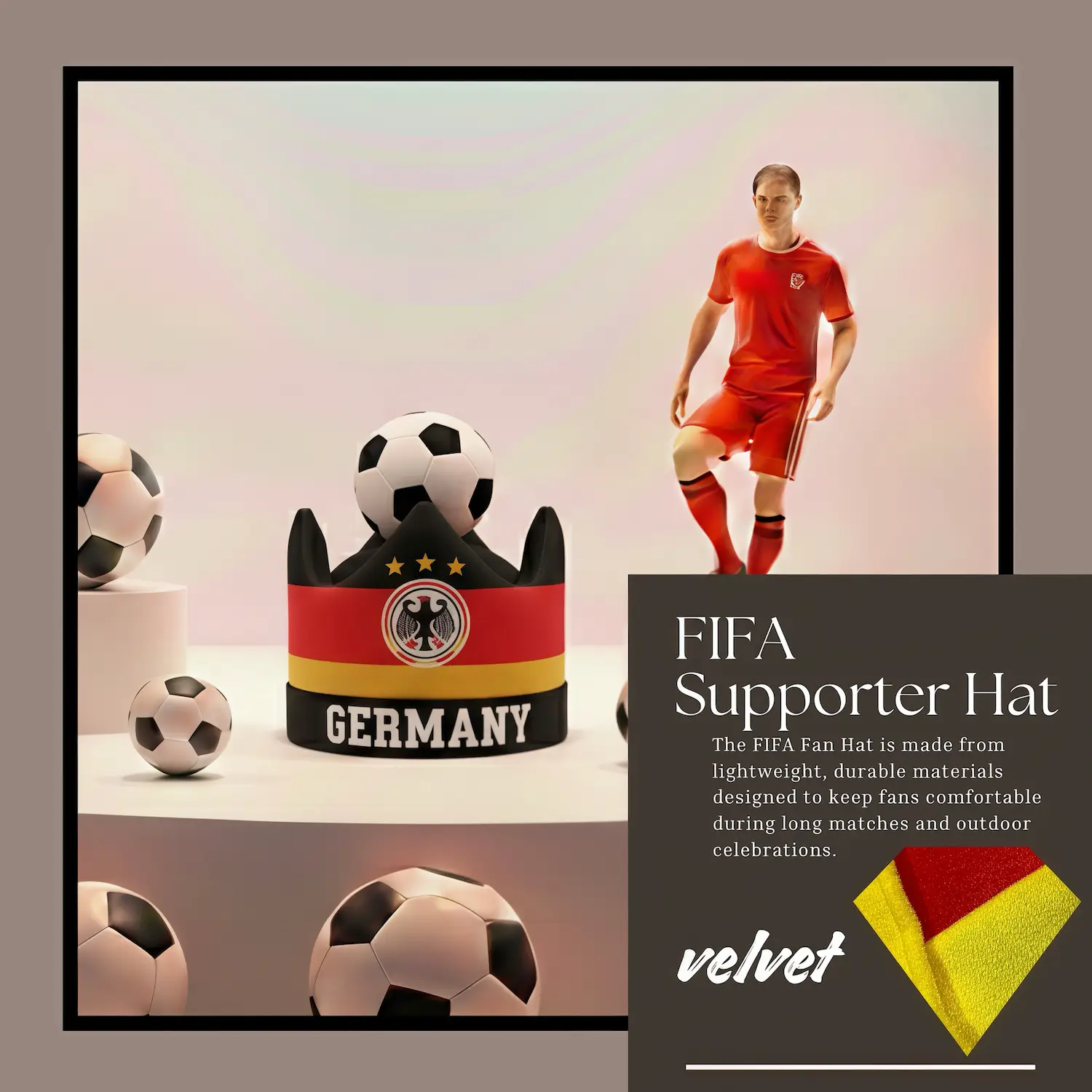 Germany Flag Premium Velvet Fan Hat-SKU: NPS-WCP-FAN-019